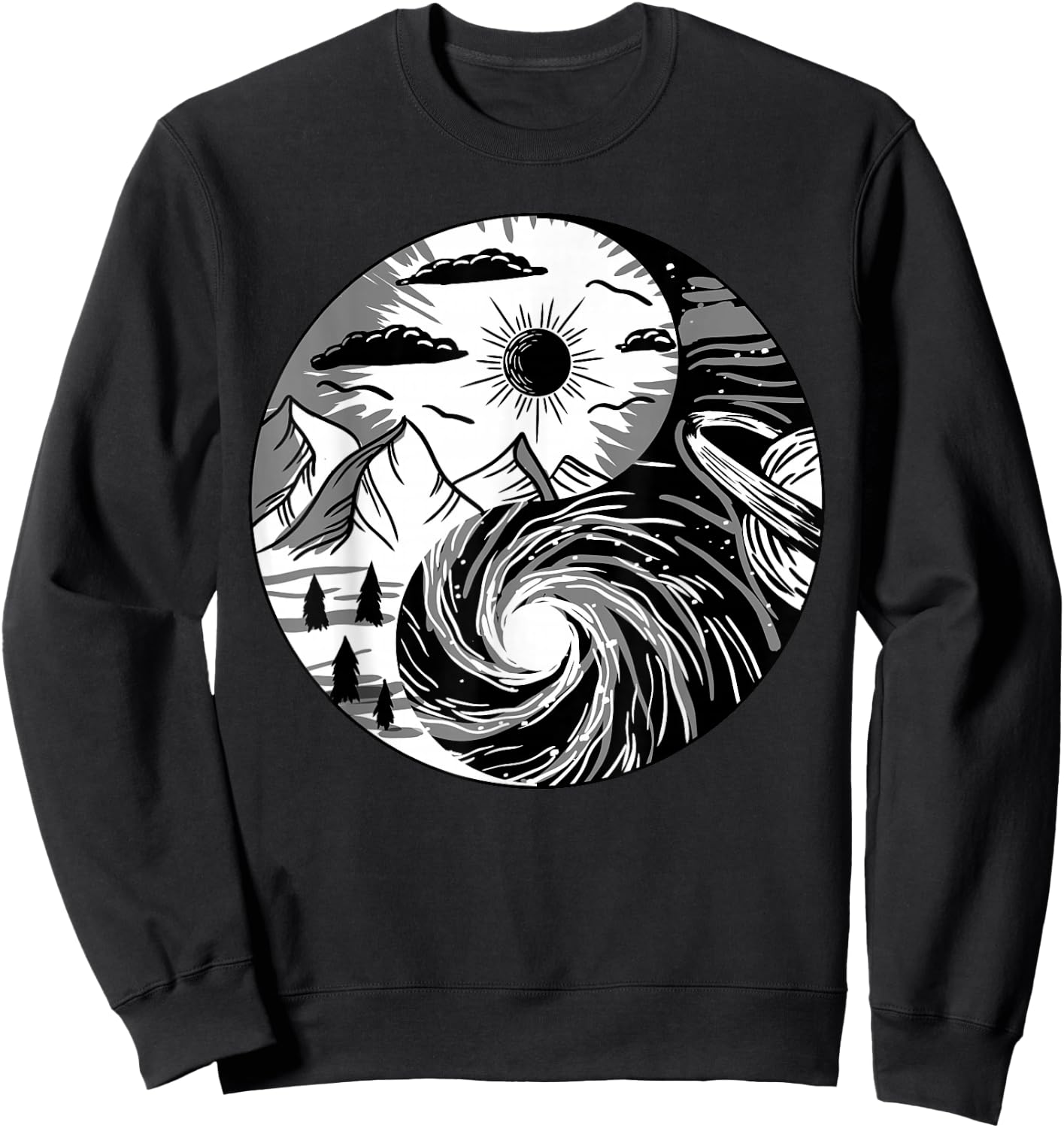 Nature Outer Space Yin Yang Retro Earth Galaxy Balance Gift Sweatshirt - Sweatshirt | Black