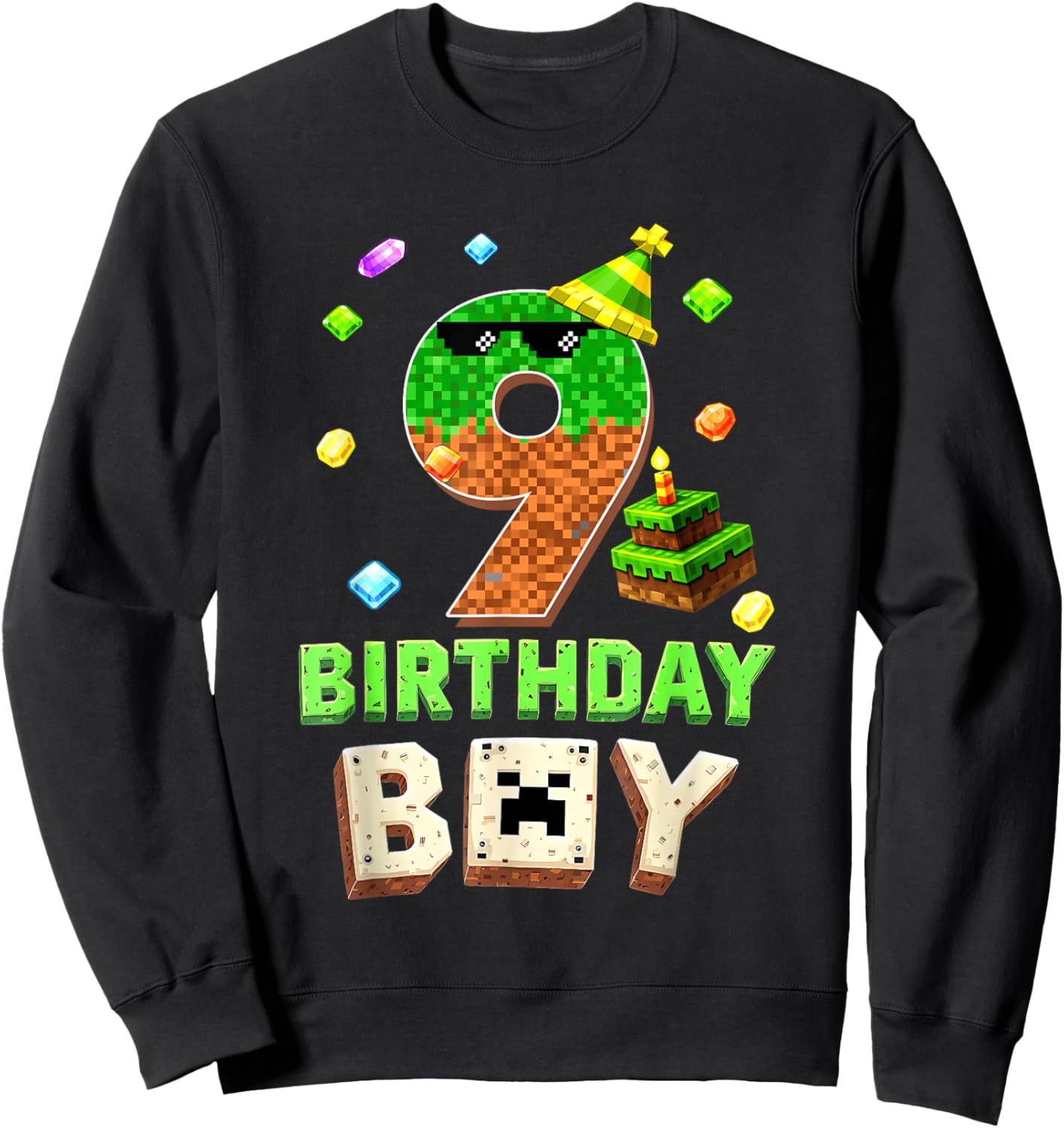 9th Birthday Boy Video Pixel Game Level 9 Unlocked Gift Sweatshirt - Sweatshirt | Black