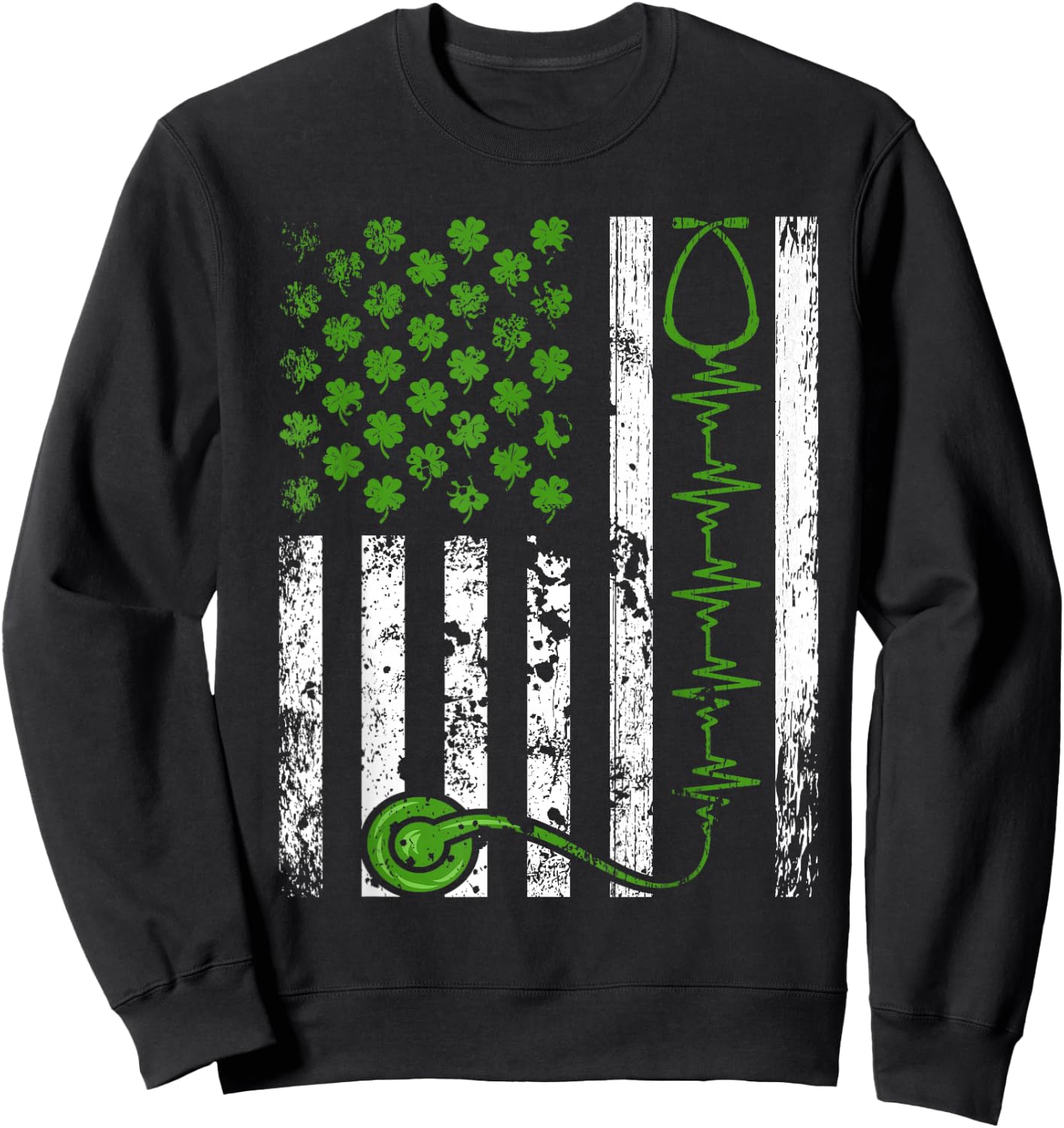 Irish Nurse St Patrick's Day Shirt Nurse Irish American Flag Sweatshirt - Sweatshirt | Black