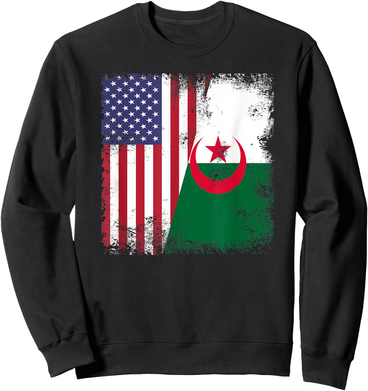 Half Algerian Flag | Vintage Algeria USA Gift Sweatshirt - Sweatshirt | Black