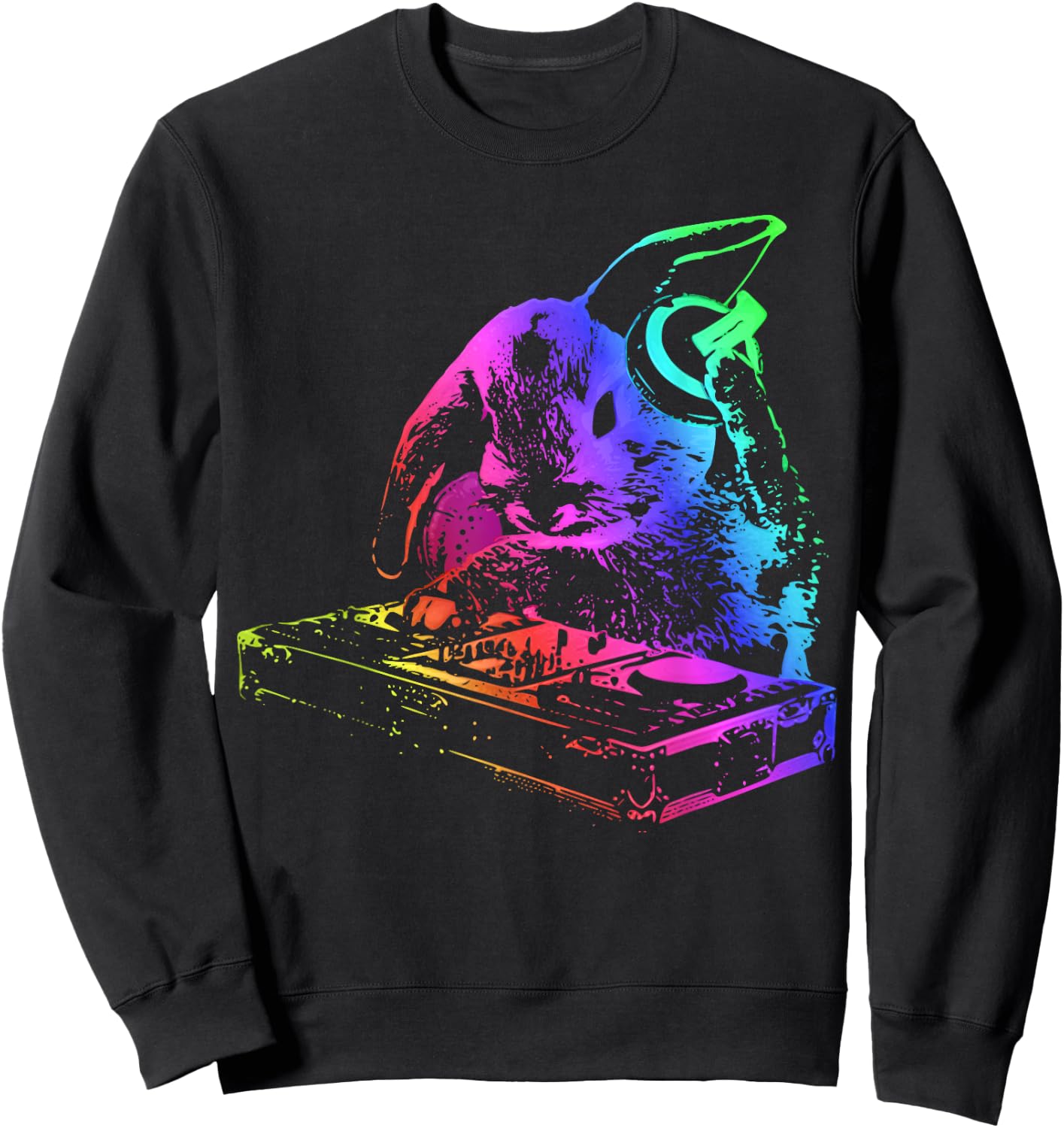 Bunny Rabbit With Mixer and Headphones Sweatshirt - Sweatshirt | Black