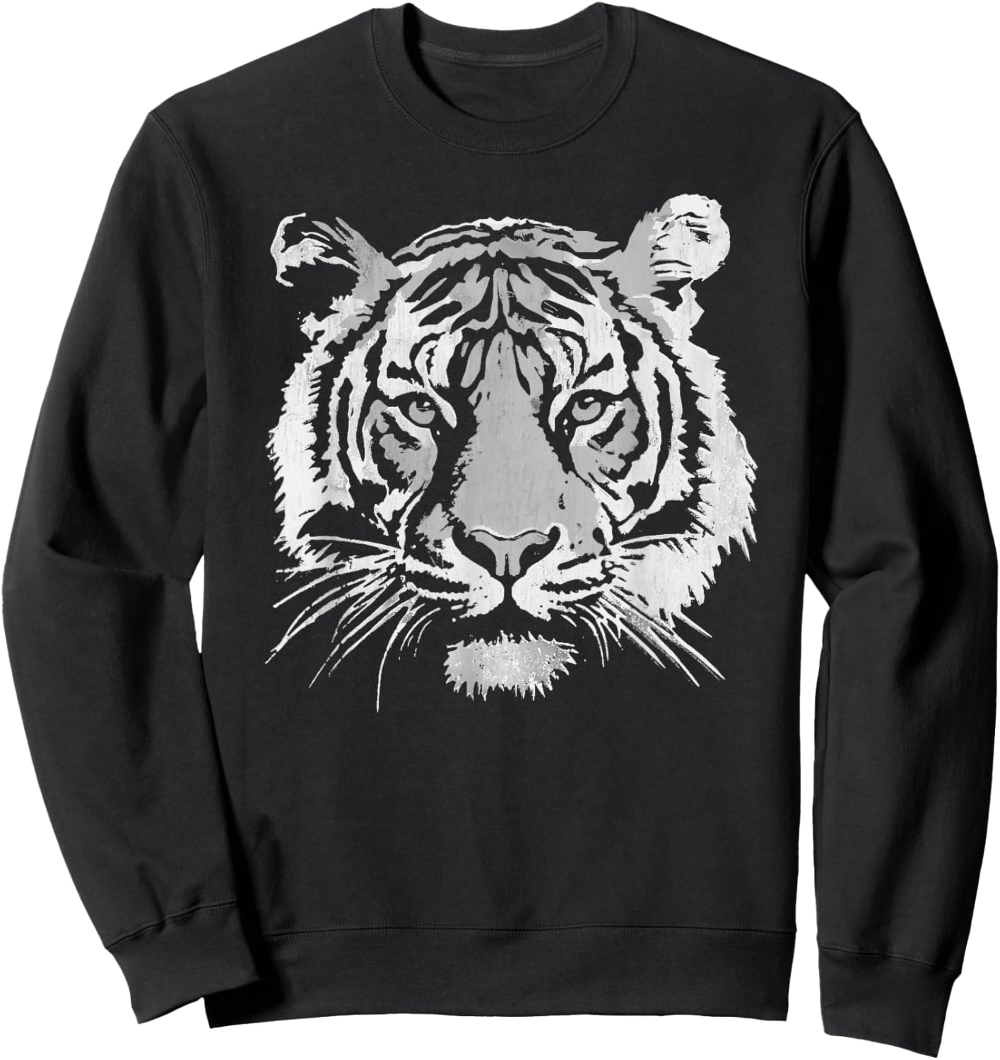 Vintage Tiger Face Retro 90s Style Animal Graphic Sweatshirt - Sweatshirt | Black