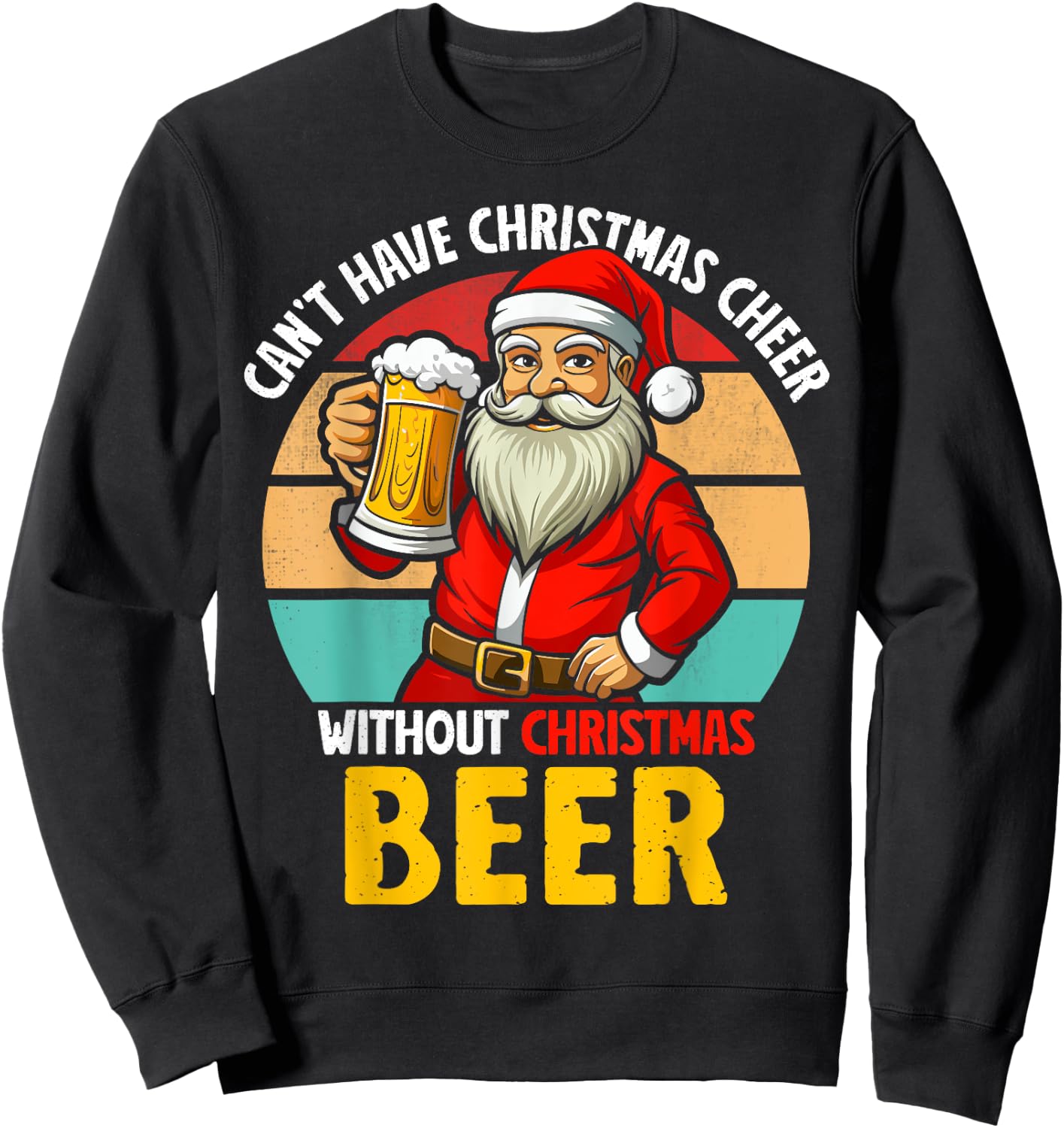 Santa Claus Christmas Beer Drinking Funny 2024 Xmas Party Sweatshirt - Sweatshirt | Black