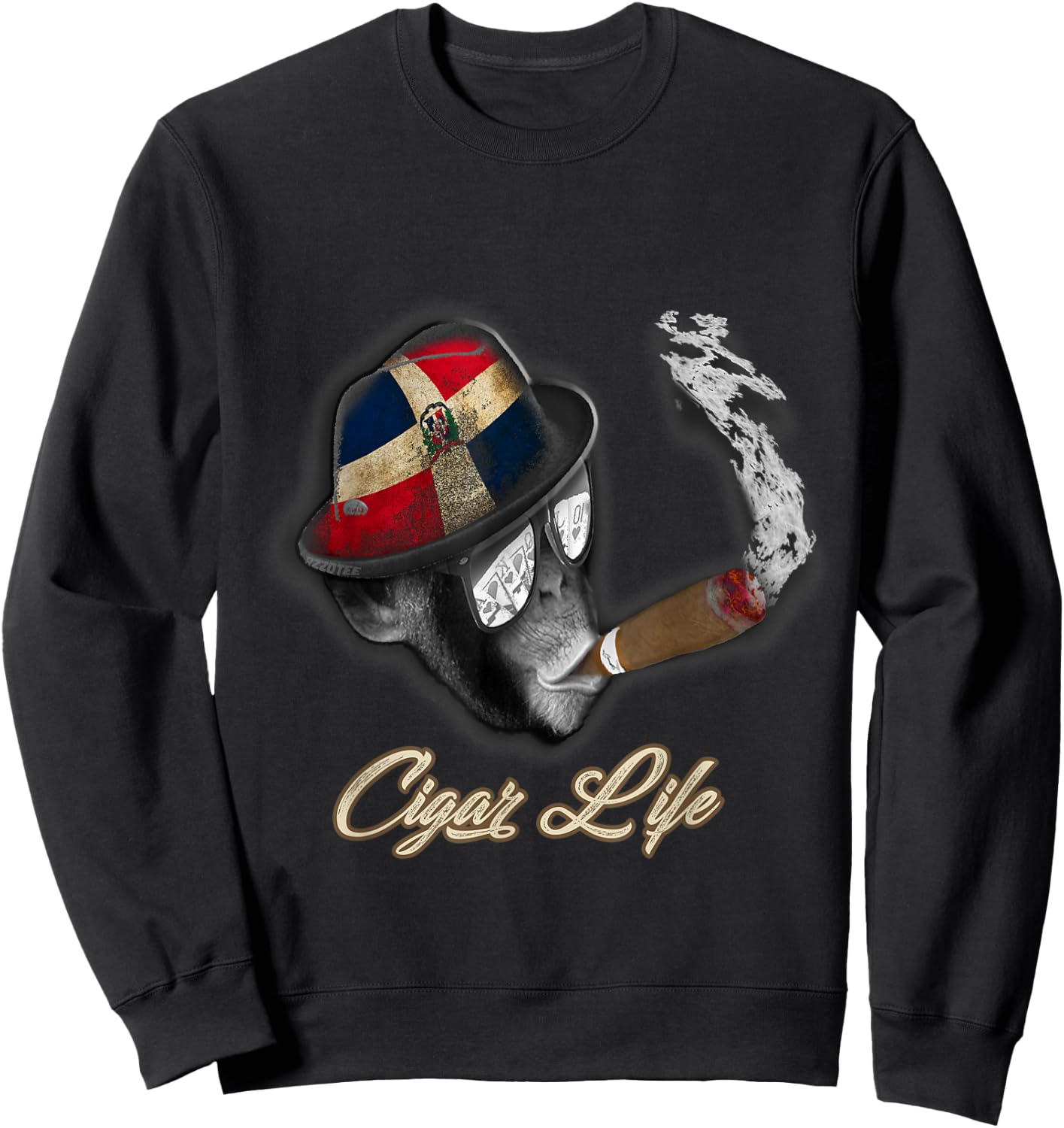Dominican Flag Cigar Smoking monkey Sweatshirt - Sweatshirt | Black