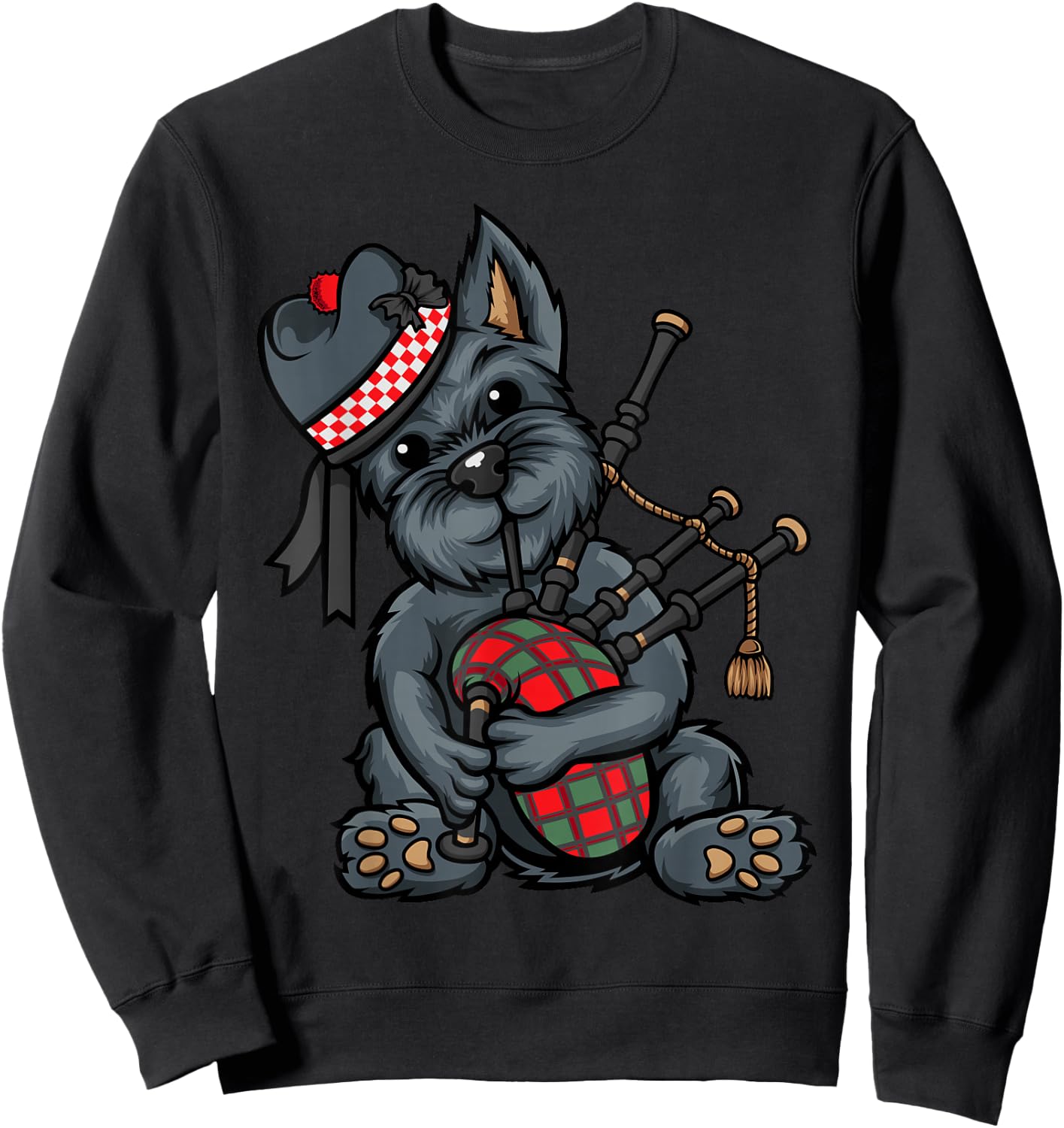 Funny Tartan Day Scottish Terrier Bagpipe Sweatshirt - Sweatshirt | Black