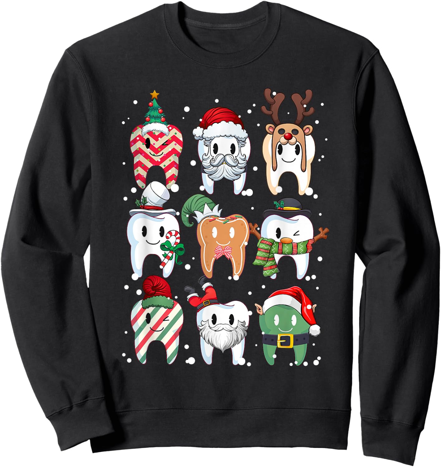 Tooth Dentist Dental Assistant Teeth Christmas Xmas Pajamas Sweatshirt - Sweatshirt | Black