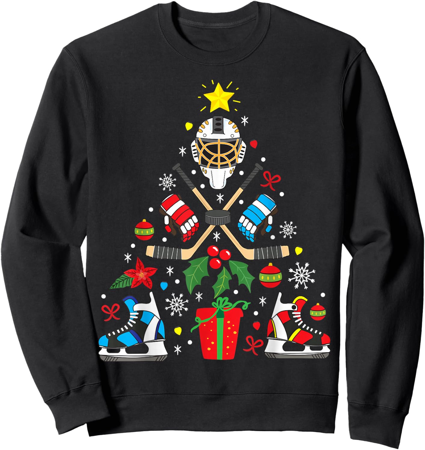 Ice Hockey Christmas Ornament Tree Funny Xmas Boys Sweatshirt - Sweatshirt | Black
