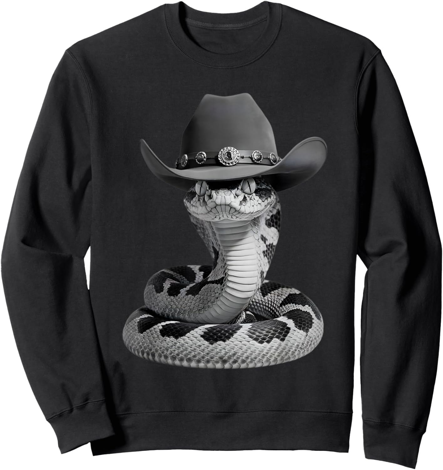 Funny Snake In Cowboy Hat Wild West Cowboy Rattlesnake Lover Sweatshirt - Sweatshirt | Black