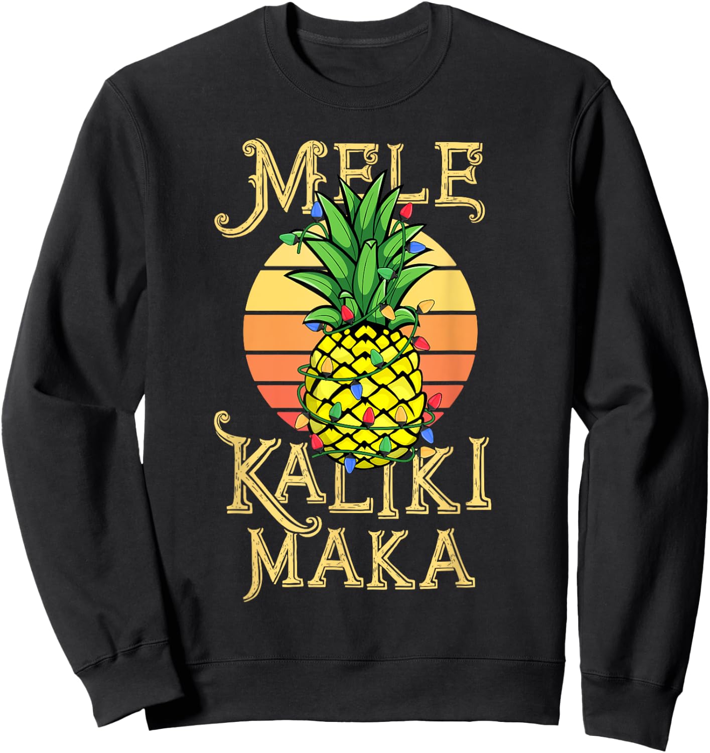 Mele Kalikimaka Hawaiian Christmas Retro Vintage Sunset Sweatshirt - Sweatshirt | Black