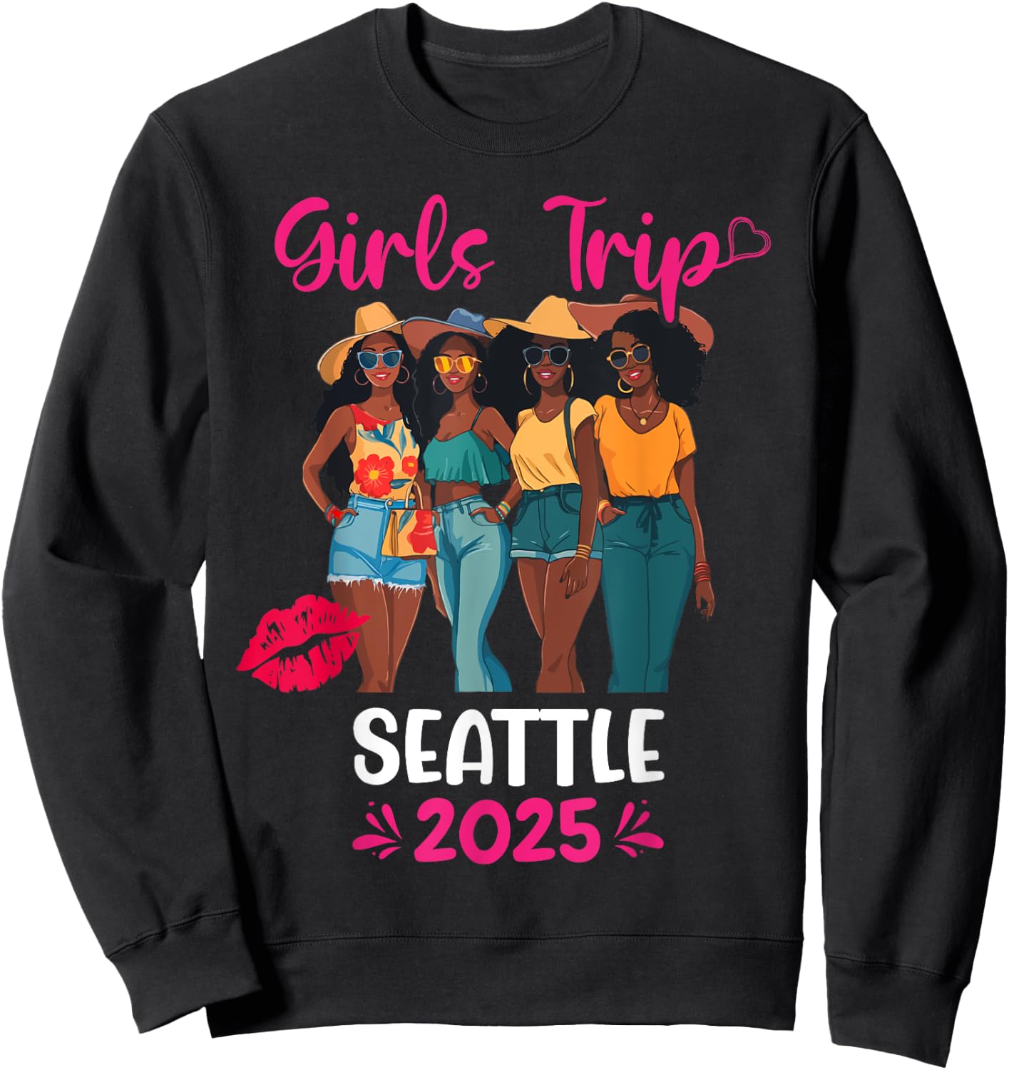 Black Girls Trip Seattle 2025 Vacation Matching Sweatshirt - Sweatshirt | Black