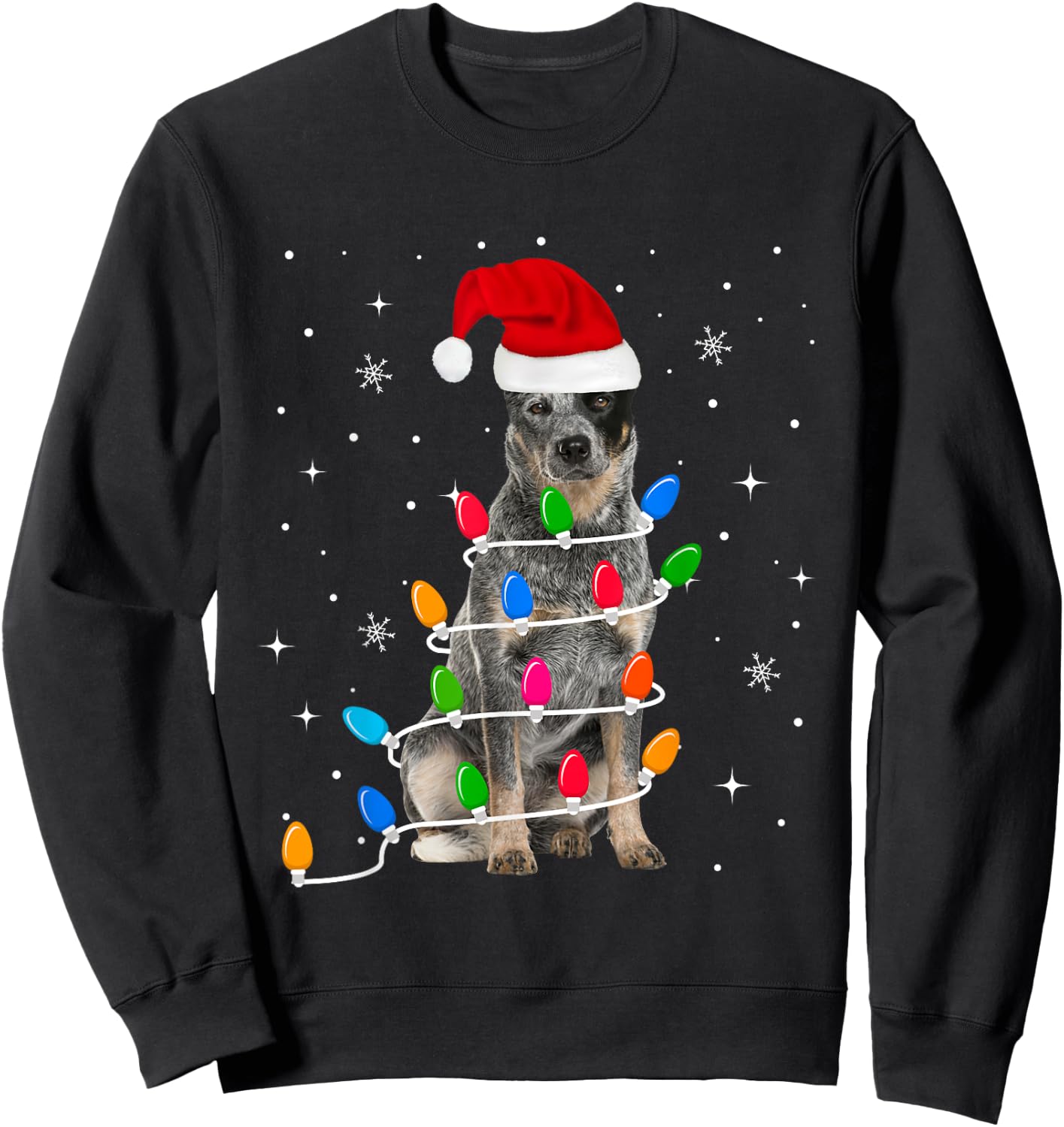 Funny Australian Cattle Dog Christmas Light Gifts Xmas Sweatshirt - Sweatshirt | Black