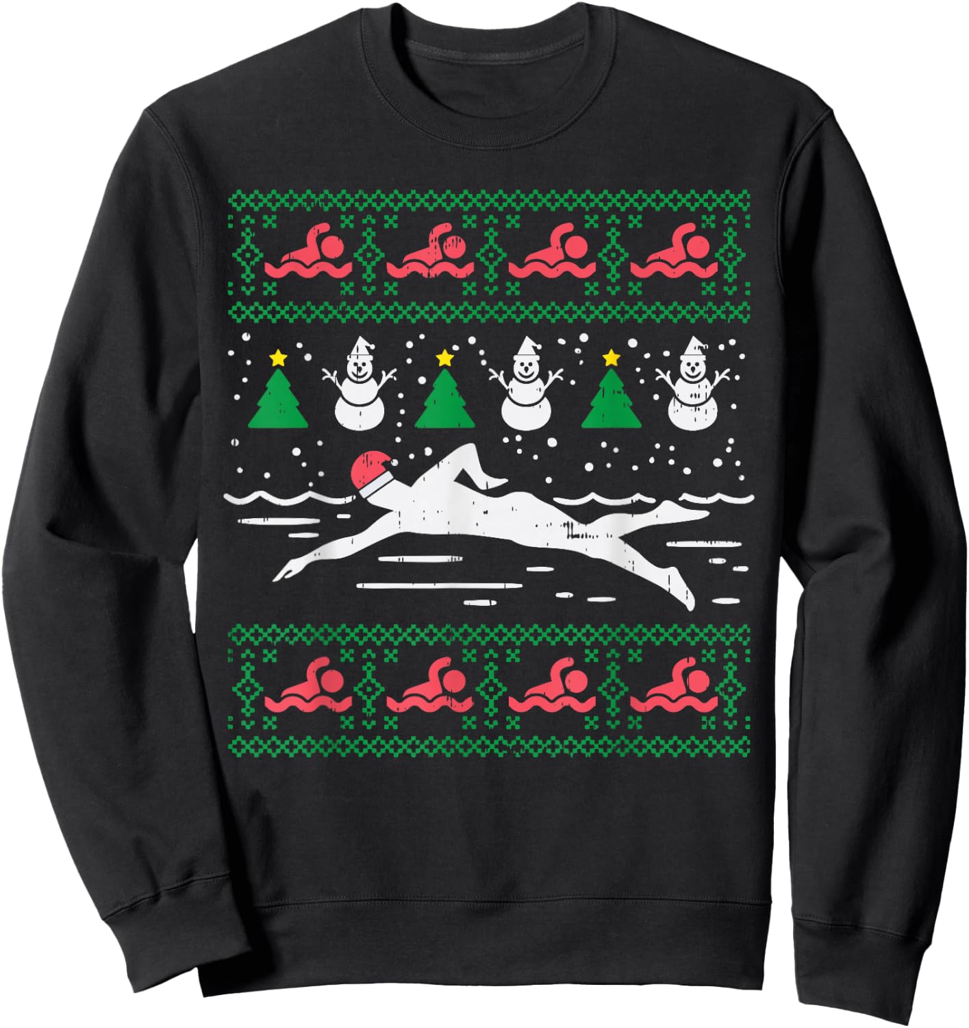 Swimmin Santa Ugly Christmas Sweater Sport Swim Swimmer Gift Sweatshirt - Sweatshirt | Black