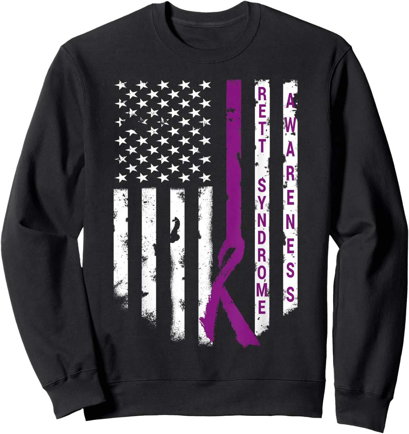 Rett Syndrome Awareness Shirt American Flag RTT Support Sweatshirt - Sweatshirt | Black