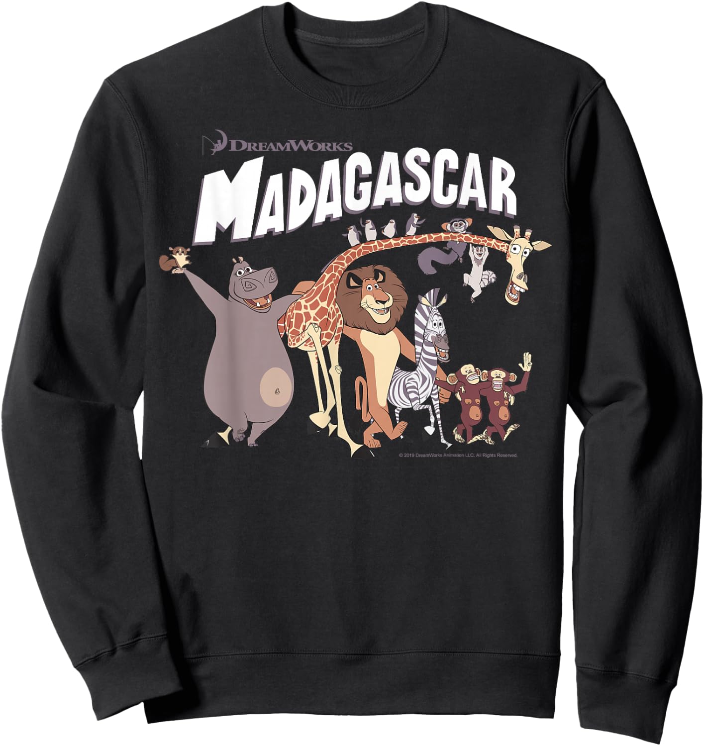 Madagascar Cartoon Group Shot Movie Logo Small Sweatshirt - Sweatshirt | Black