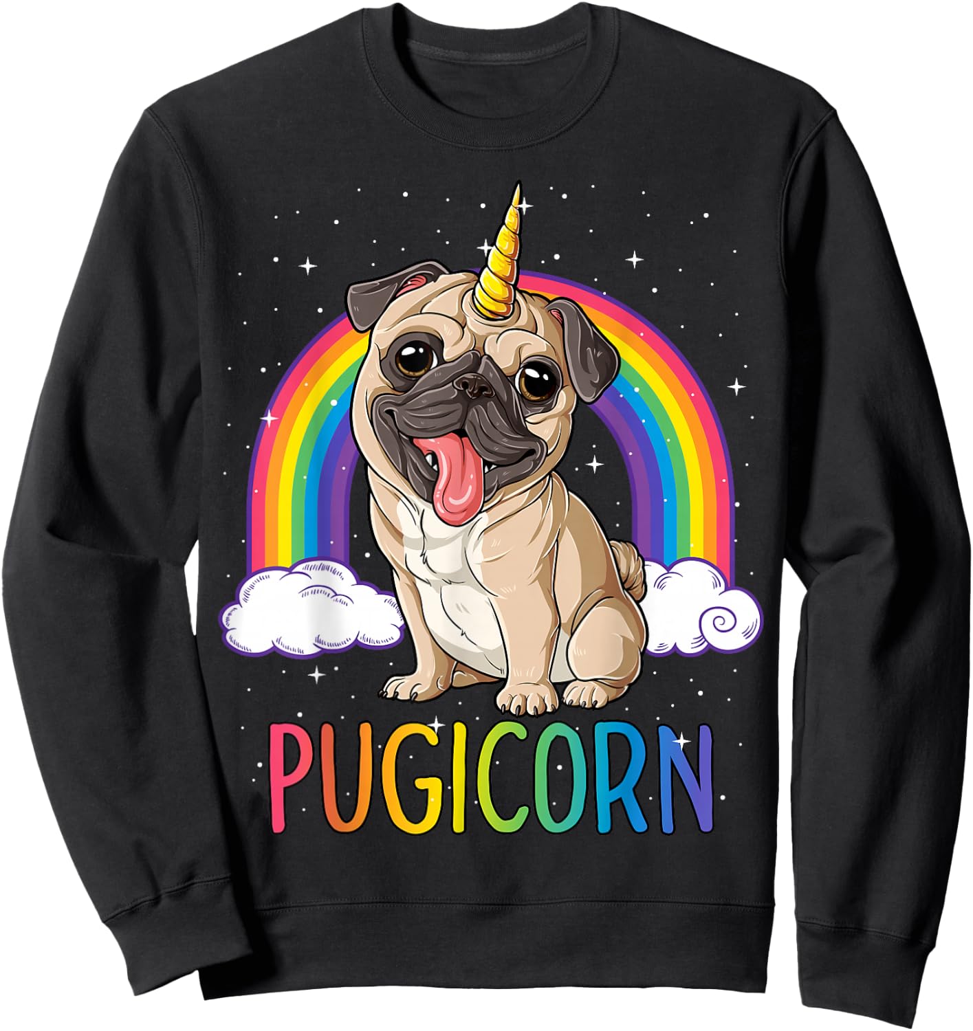 Pugicorn Pug Unicorn T Shirt Girls Kids Space Galaxy Rainbow Sweatshirt - Sweatshirt | Black