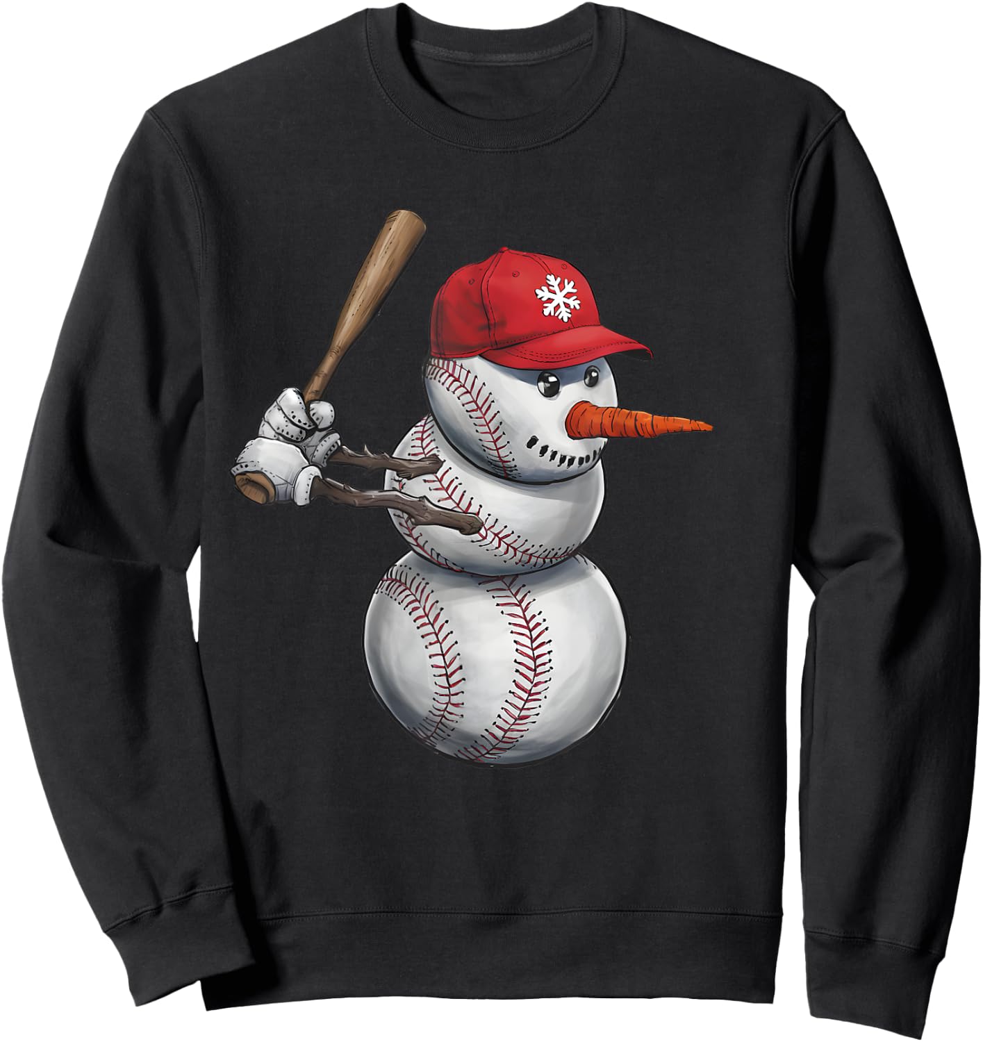Baseball Snowman Balls Snow Christmas Xmas Men Women Player Sweatshirt - Sweatshirt | Black