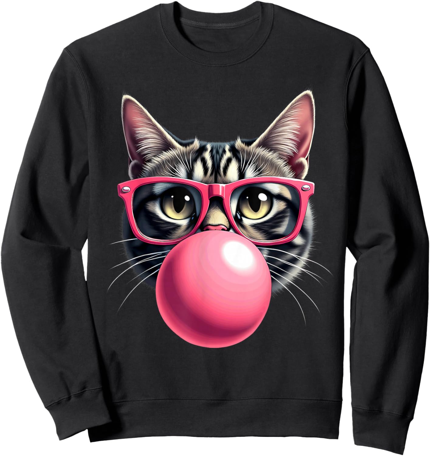 Cute Cat Blowing Bubble Gum Sweatshirt - Sweatshirt | Black