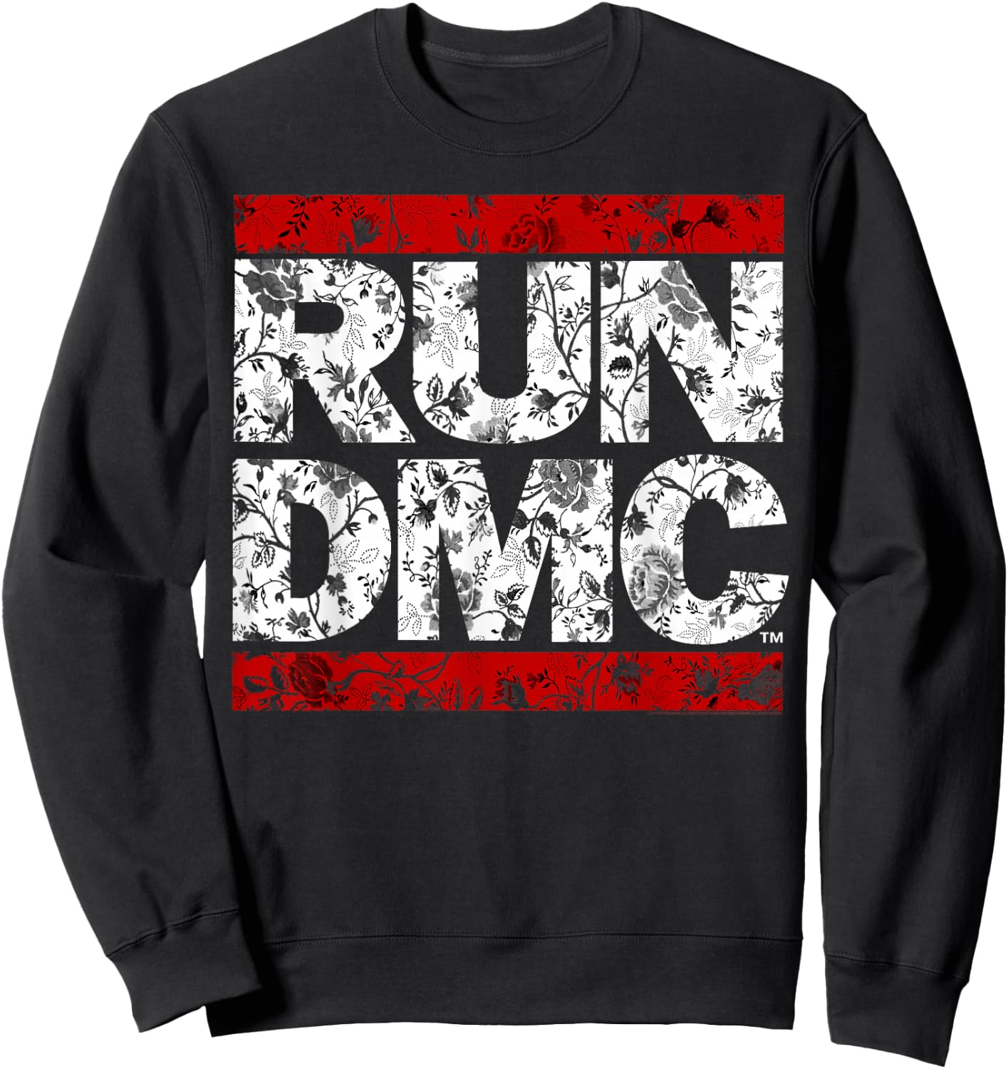 Run DMC Official Floral Red Logo Sweatshirt - Sweatshirt | Black
