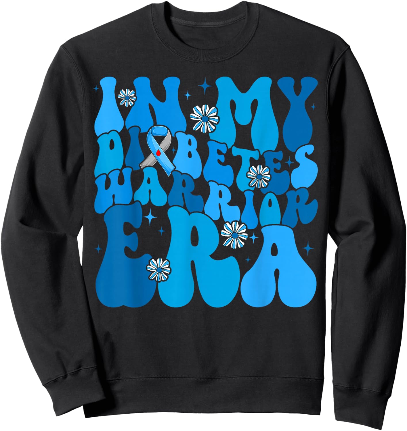 Retro Groovy In My Diabetes Warrior Era Blue Gray Ribbon Sweatshirt - Sweatshirt | Black