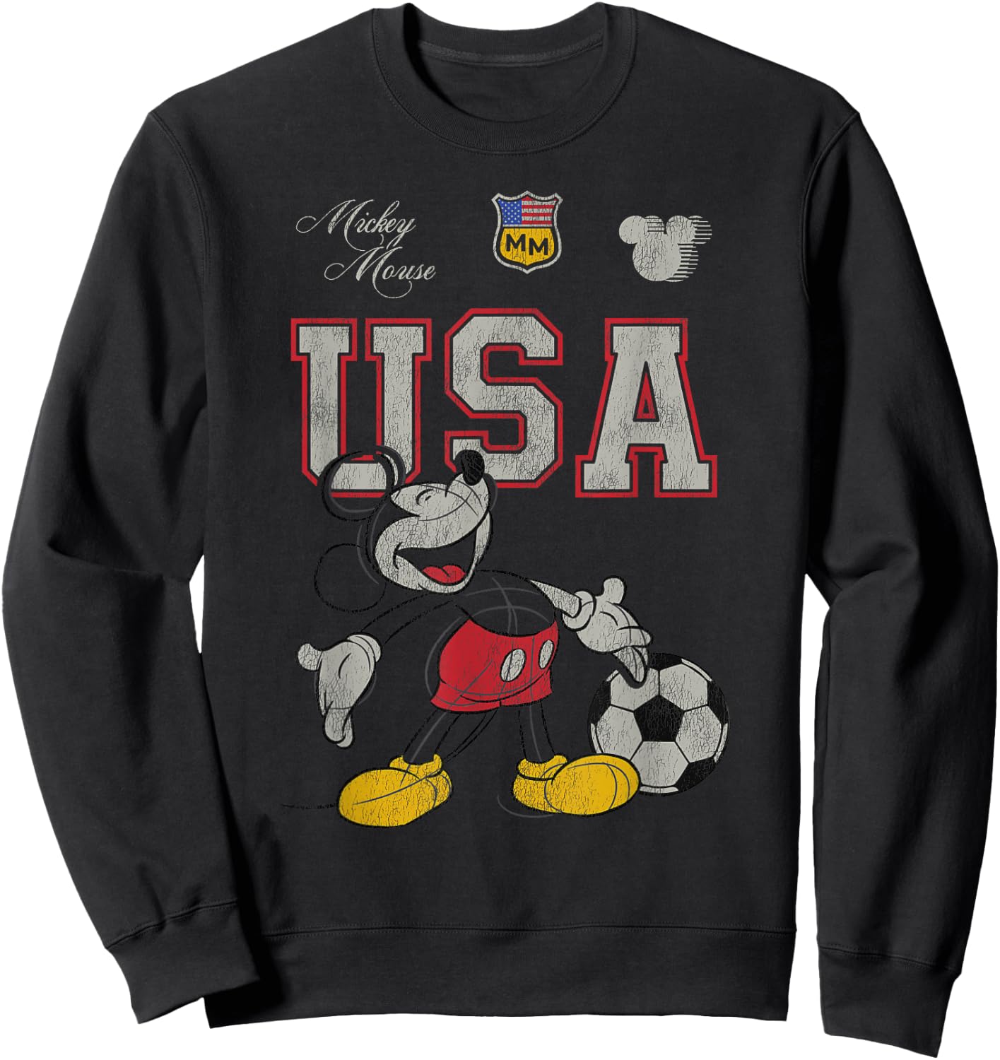 Disney Mickey and Friends USA Mickey Football Soccer Sketch Sweatshirt - Sweatshirt | Black