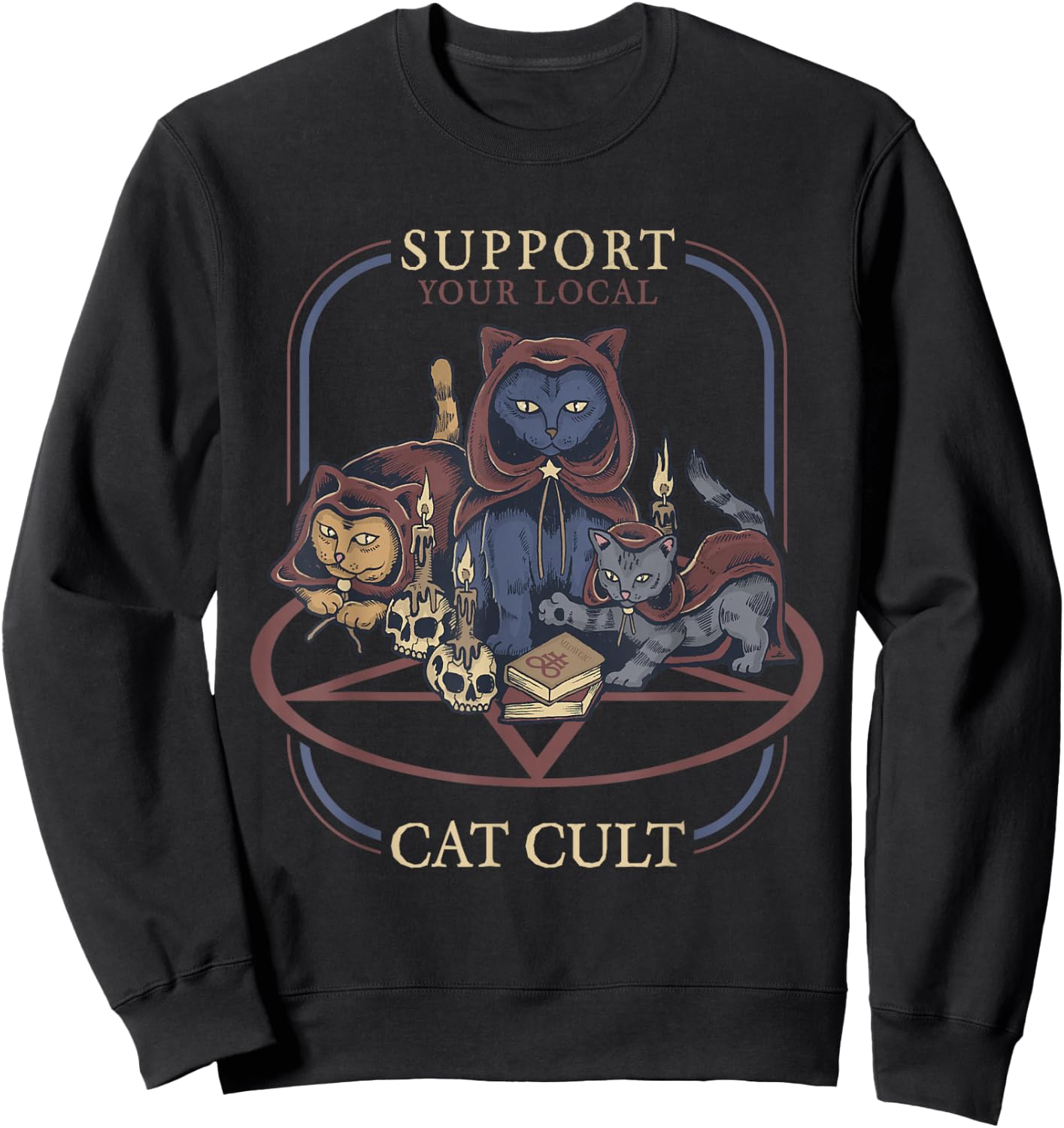 Support Your Local Cat Cult - Retro Occult Sweatshirt - Sweatshirt | Black