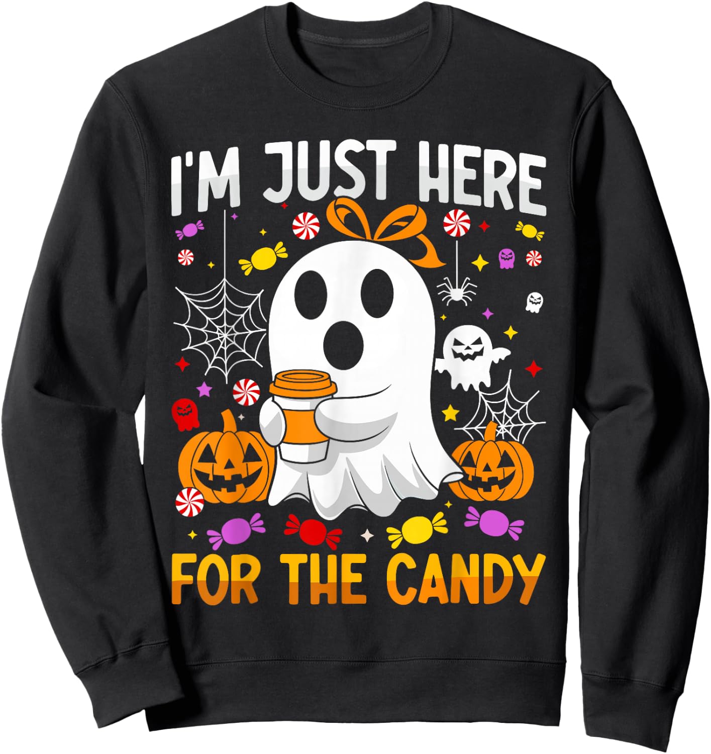I'm Just Here for the Candy Halloween Pun Lollipop Sweatshirt - Sweatshirt | Black