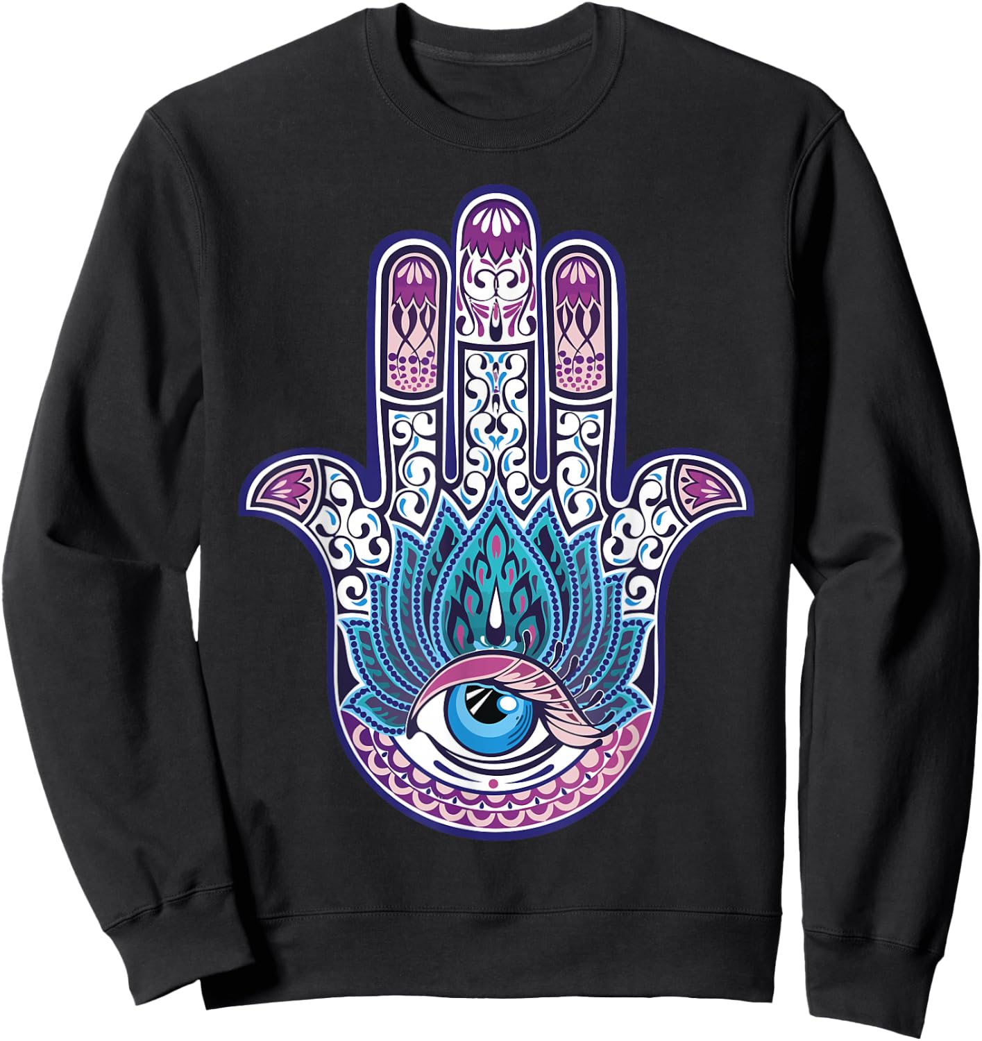 Hamsa Hand Mandala Yoga Fatima Hand Symbol Boho Sweatshirt - Sweatshirt | Black