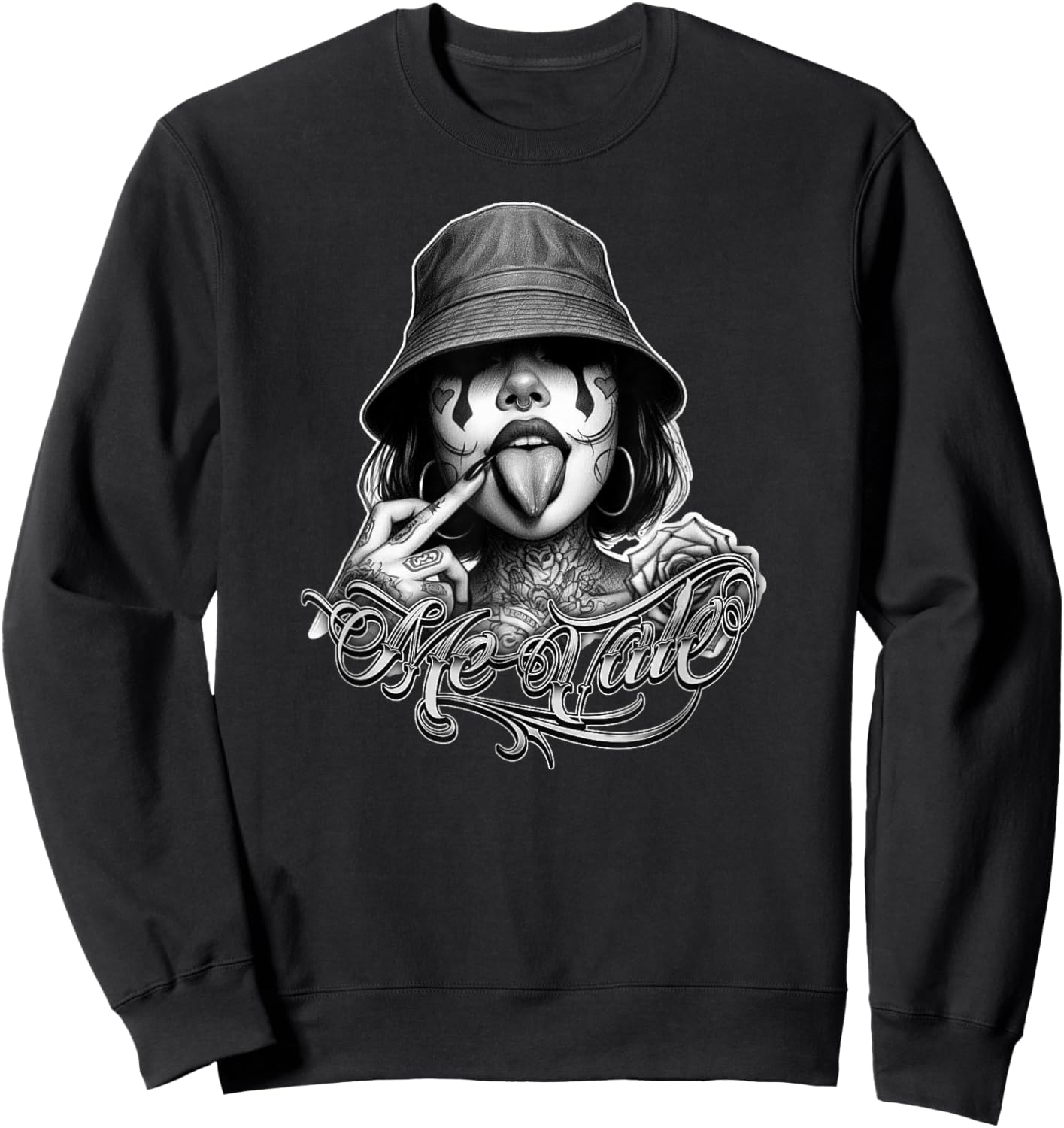 ME VALE Chicana Payasa Tattoo Chicano Art Mexican Slang Sweatshirt - Sweatshirt | Black