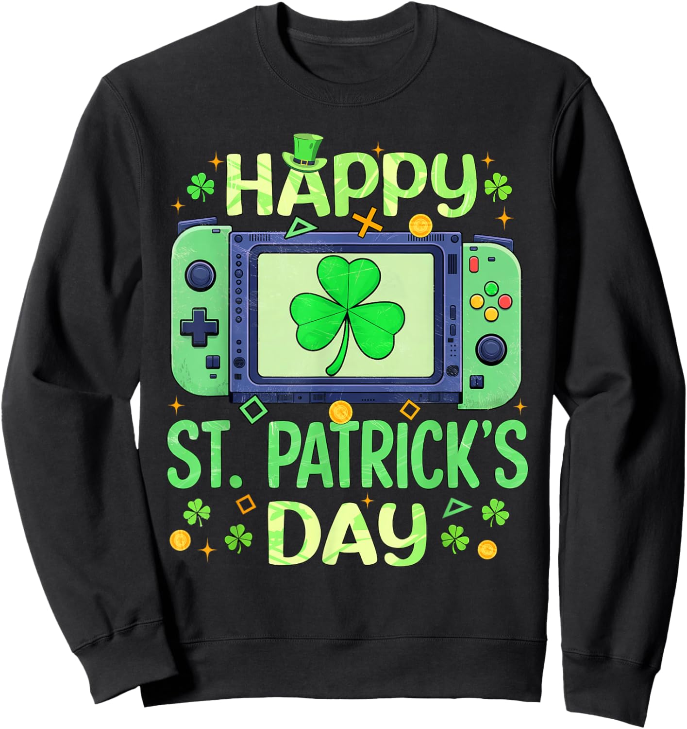 Happy St. Patrick's Day Video Gamer Controller Irish Men Boy Sweatshirt - Sweatshirt | Black