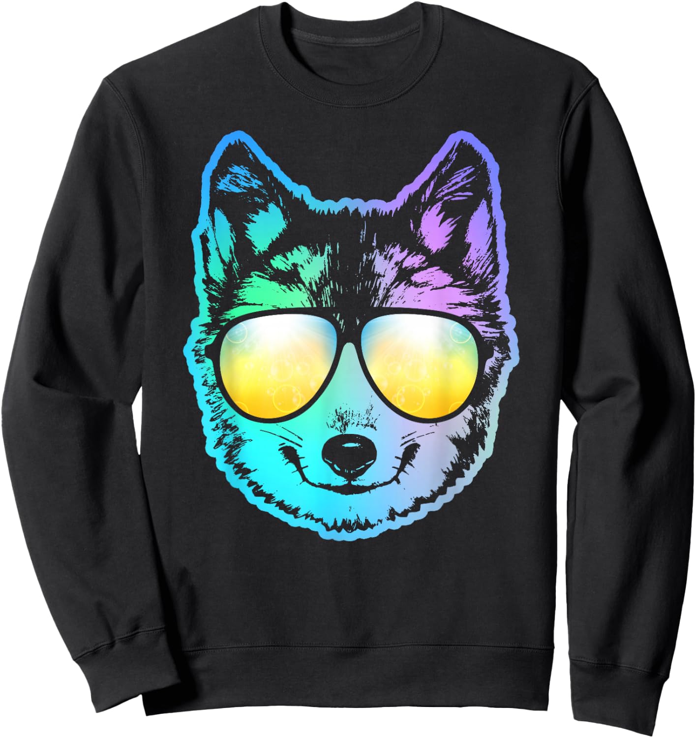 Siberian Husky Neon Funny Animal Sweatshirt - Sweatshirt | Black
