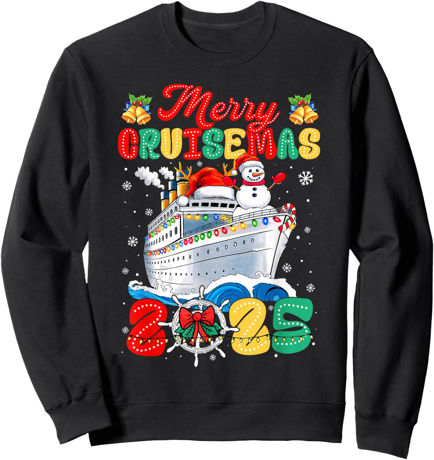 Merry Cruisemas 2025 Christmas Santa Groovy Cruise Ship Sweatshirt - Sweatshirt | Black