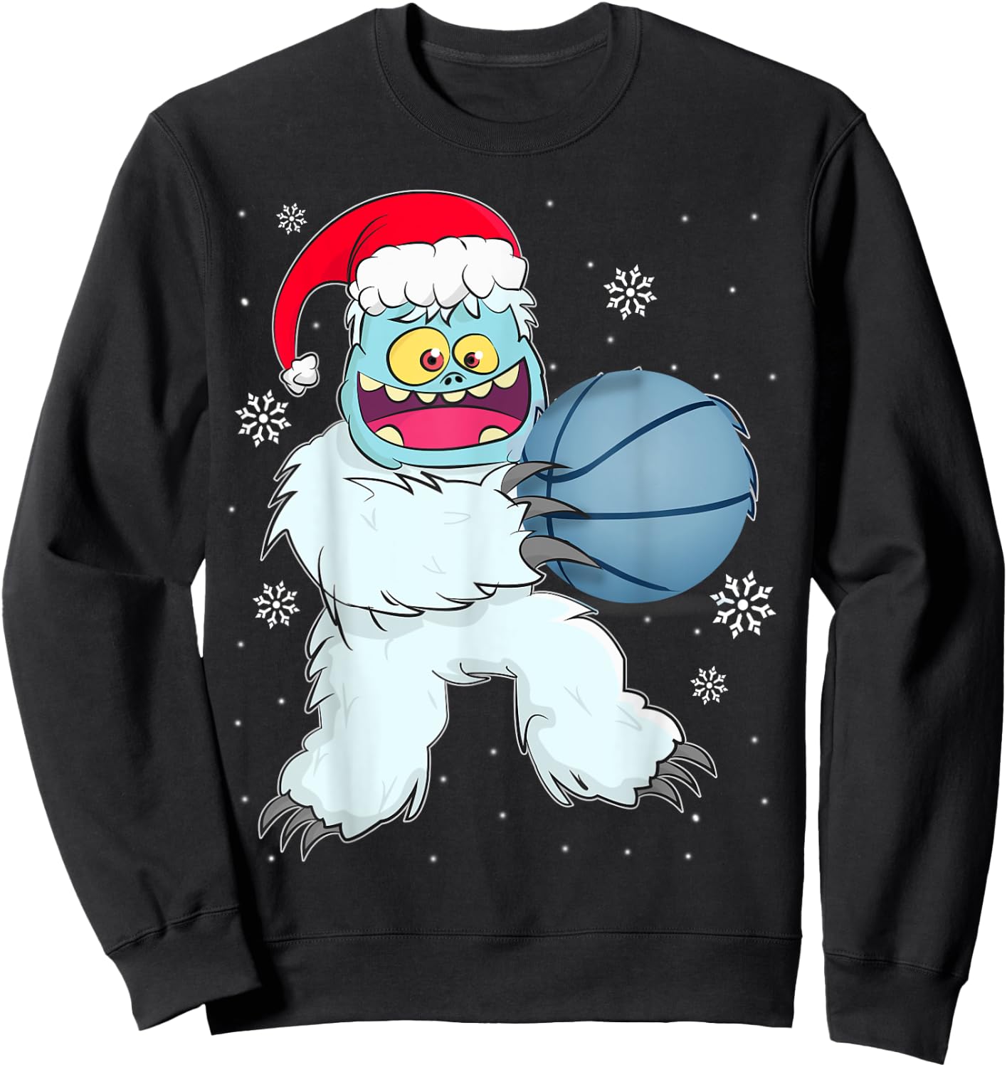 Basketball Player Yeti Abominable Snowman Christmas Pajama Sweatshirt - Sweatshirt | Black