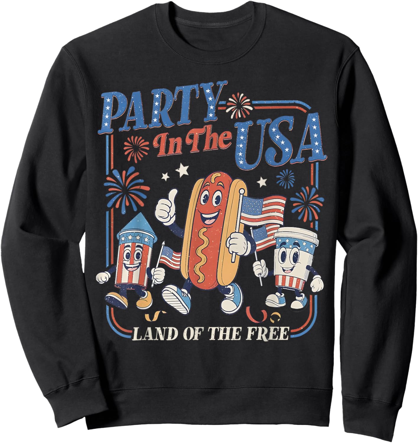 Retro Party In The USA Hot Dog Flag USA 4th Of July Party Men Women Kids Sweatshirt - Sweatshirt | Black