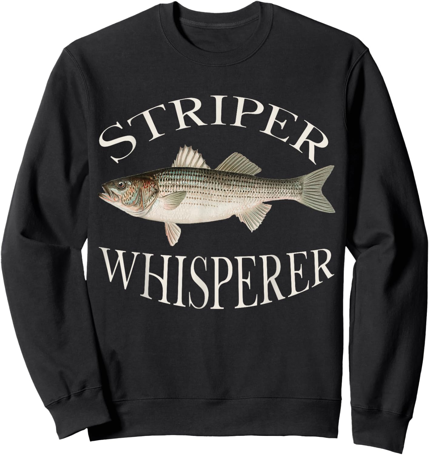Striper Whisperer Striped Bass Fish Illustration Fishing Sweatshirt - Sweatshirt | Black