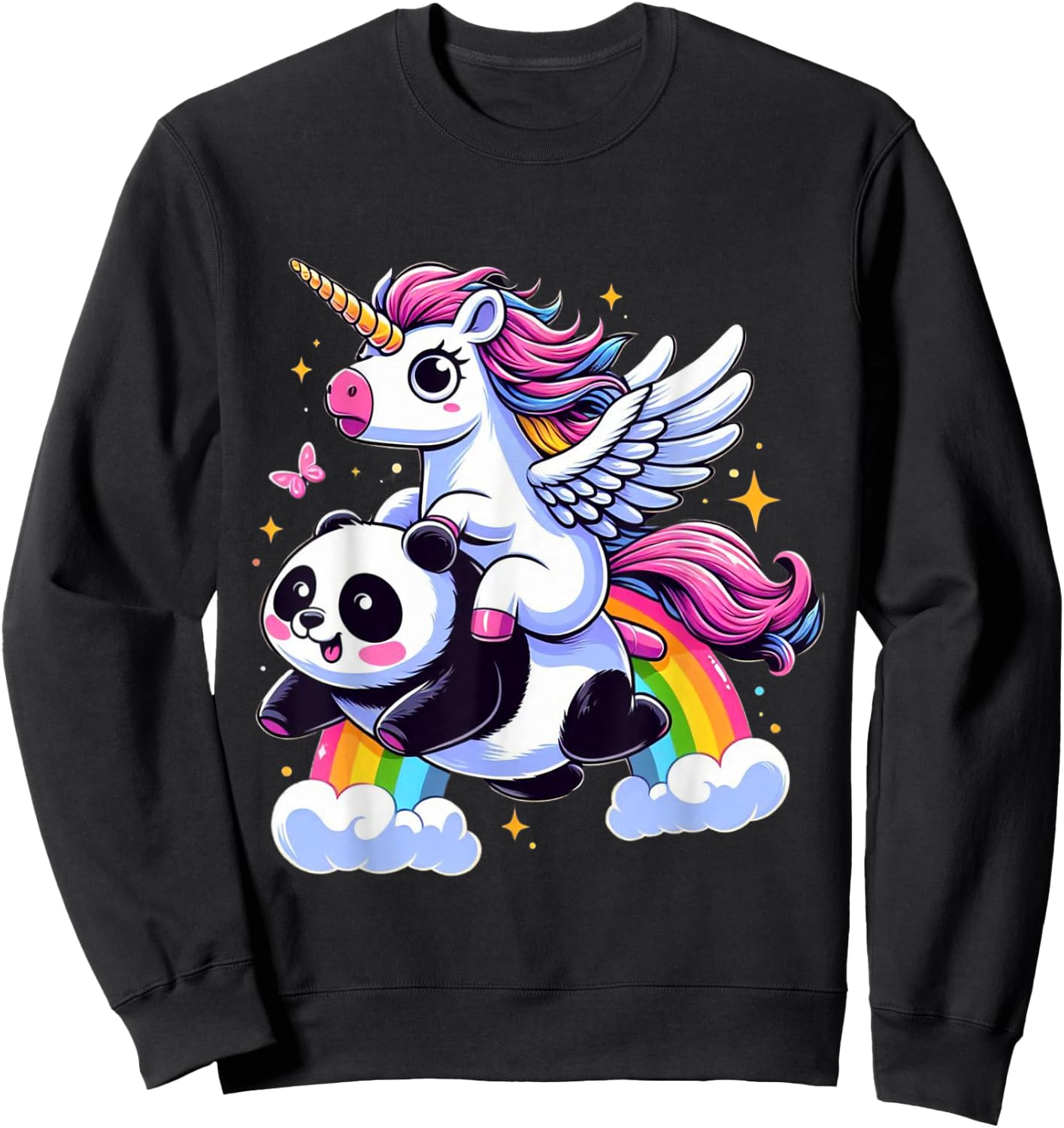 Unicorn Riding Panda Boys Girls Men Women Kids Rainbow Sweatshirt - Sweatshirt | Black