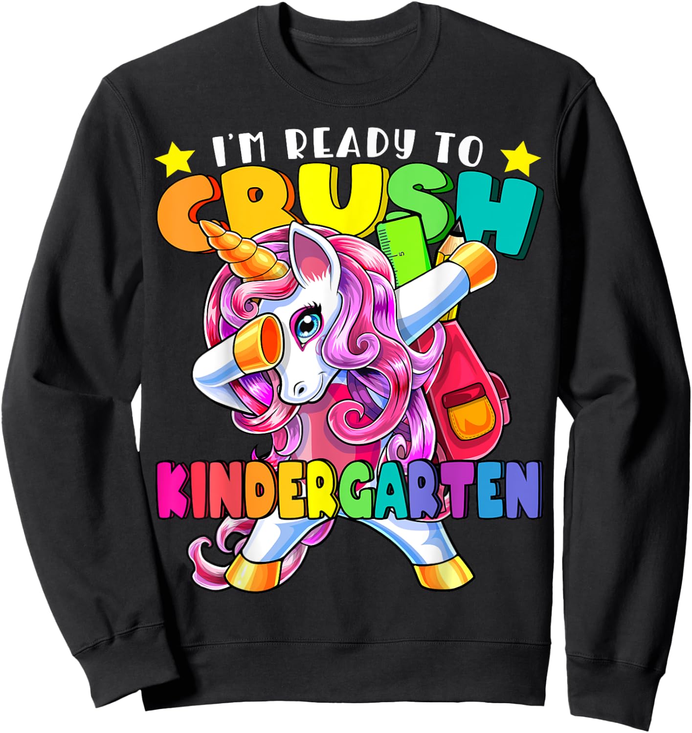Kindergarten Dabbing Unicorn Back to School Girls Gift Sweatshirt - Sweatshirt | Black