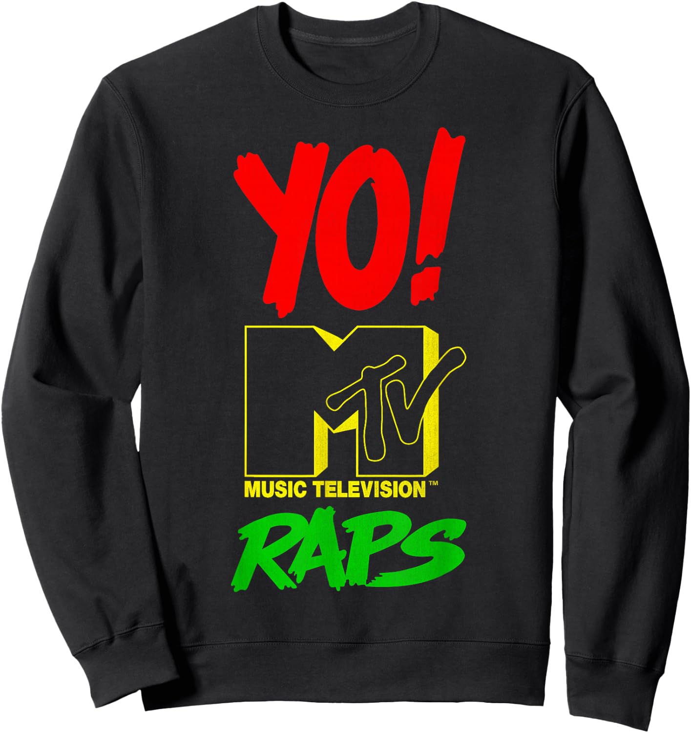Yo! Mtv Raps Red Yellow Green Stack Text Sweatshirt - Sweatshirt | Black