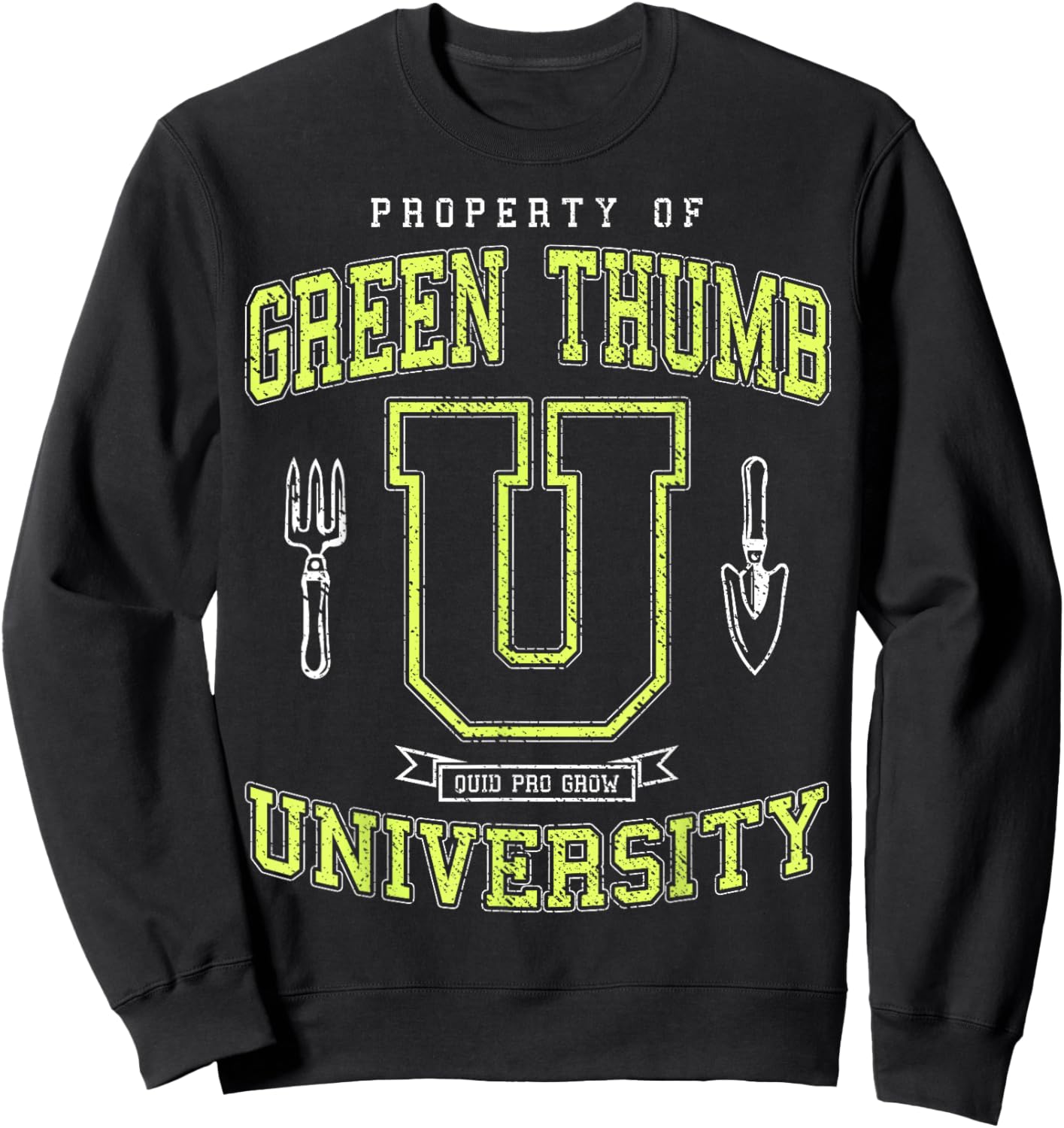 Funny Green Thumb University Vintage Varsity Plant Lover Sweatshirt - Sweatshirt | Black