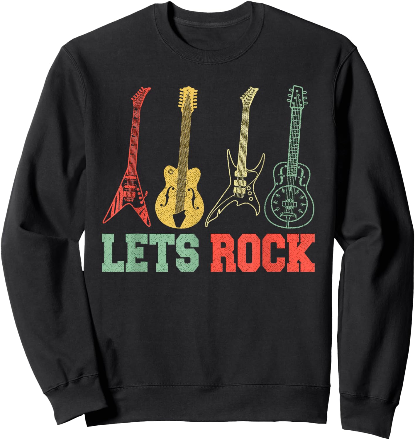 Lets Rock Rock n Roll Guitar Retro Small Sweatshirt - Sweatshirt | Black