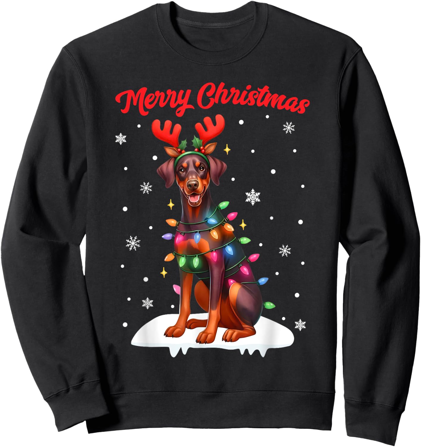 Christmas Pajamas Men Women Kids Doberman Pinscher Dog Sweatshirt - Sweatshirt | Black