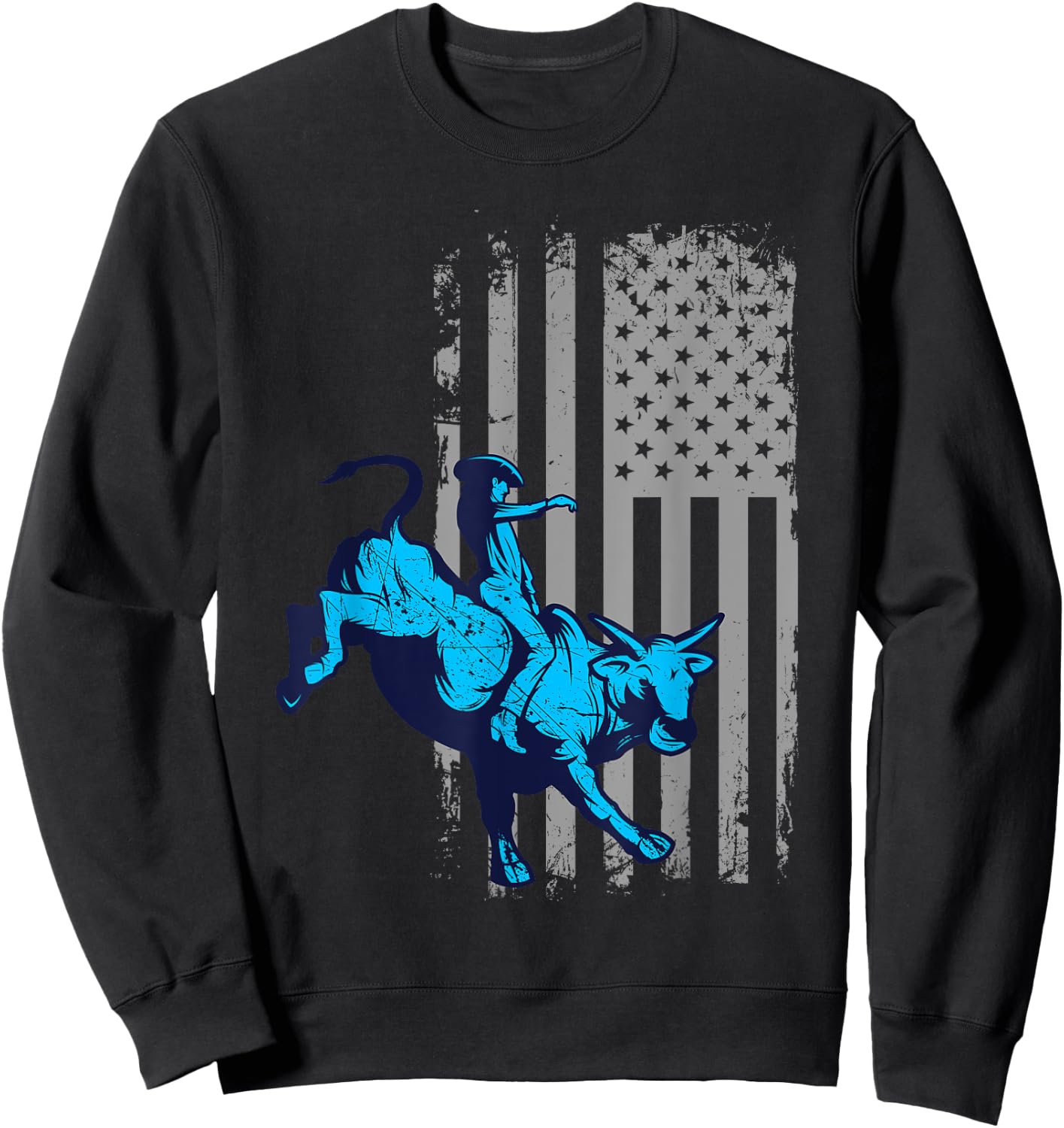 Vintage American Flag Bucking Bull Riding Patriotism Rodeo Kids Men Sweatshirt - Sweatshirt | Black