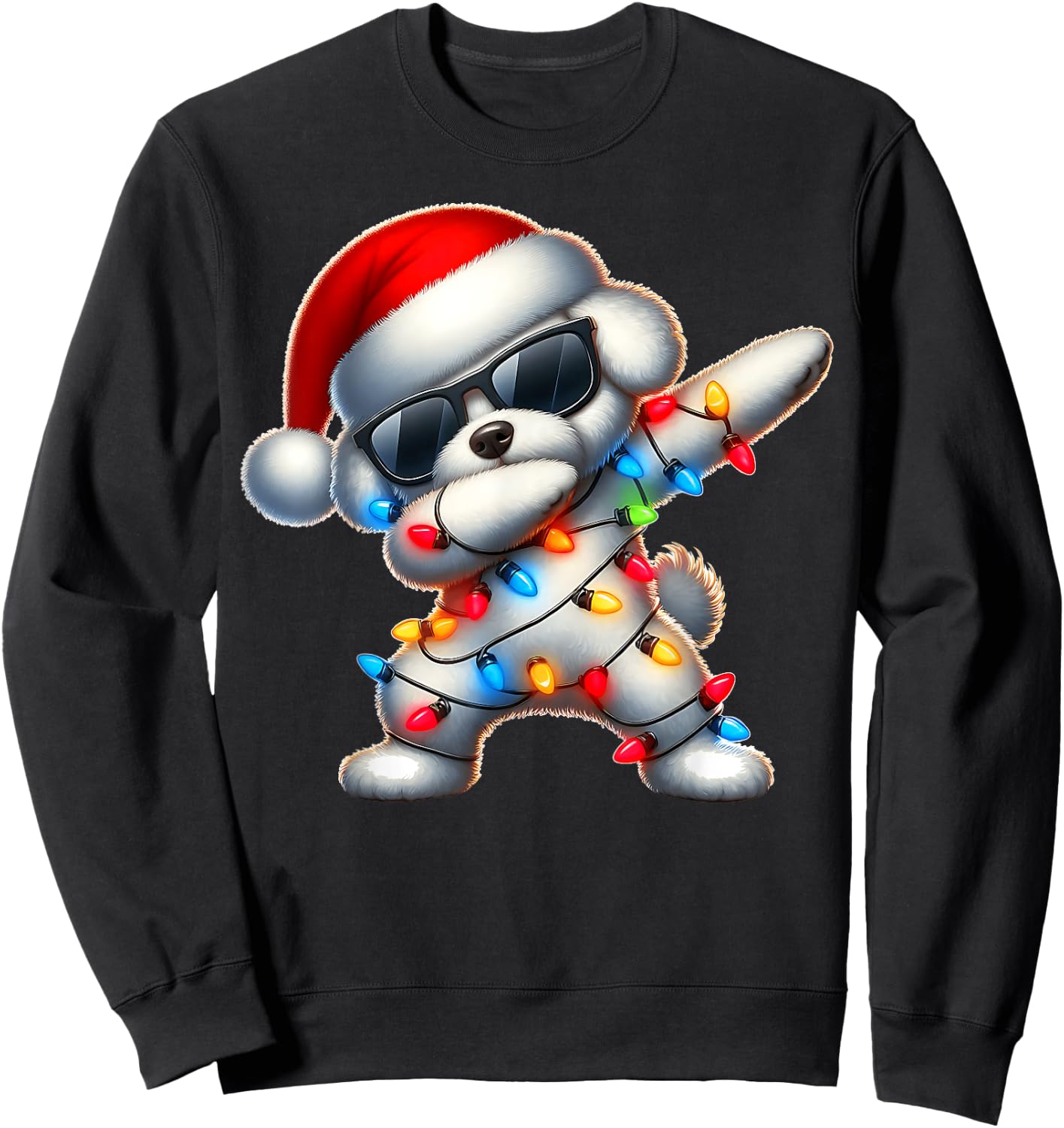 Dabbing Bichon Frise Dog Sunglasses Cute Christmas Xmas Sweatshirt - Sweatshirt | Black