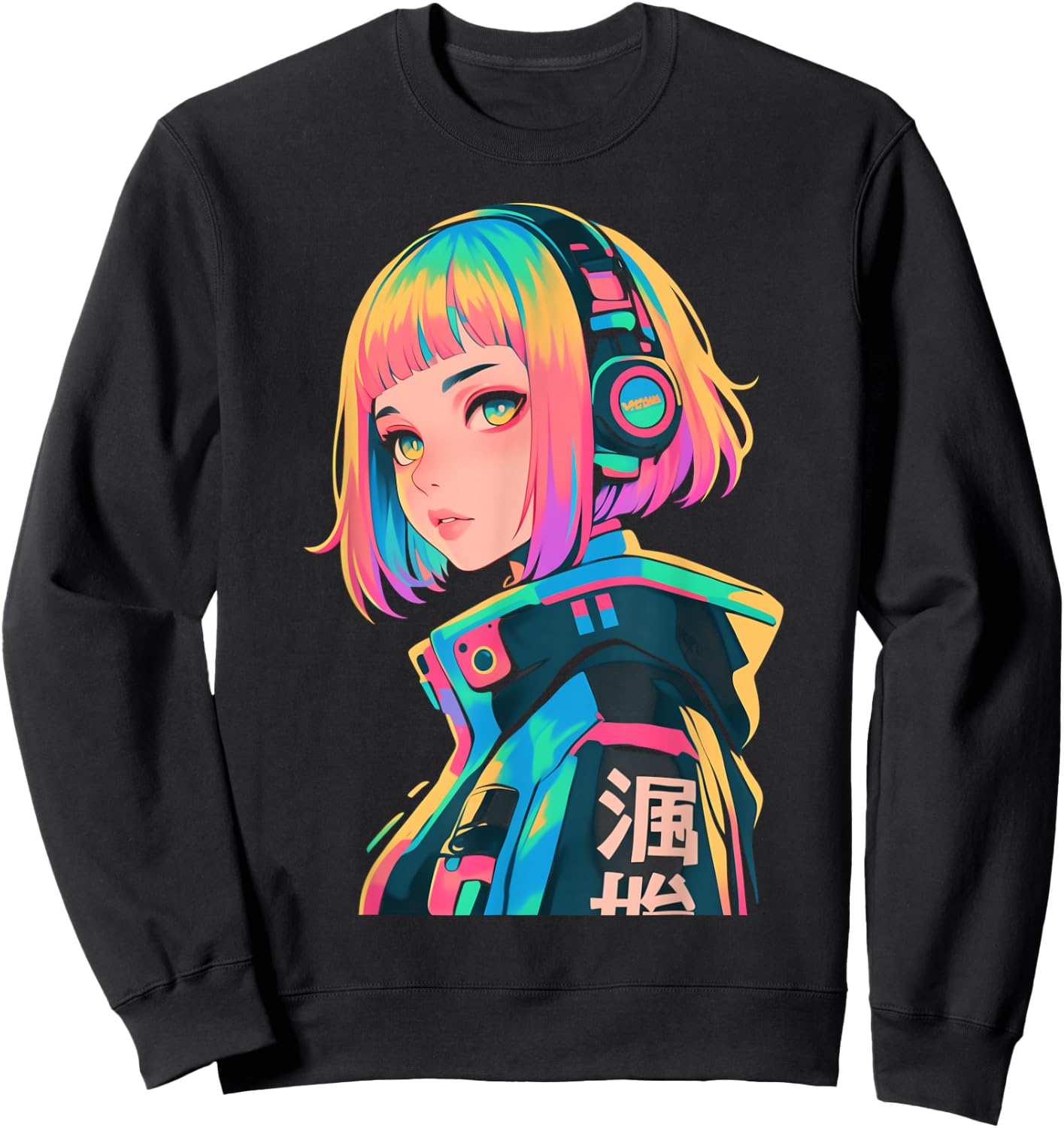 Anime Manga Gamer Girl Cyberpunk Aesthetic Techwear Harajuku Sweatshirt - Sweatshirt | Black