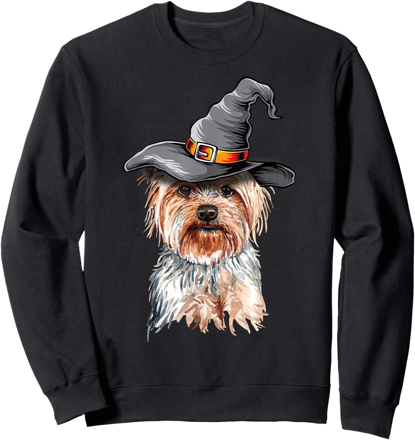 Yorkie Halloween Witch Hat Yorkie Dog Halloween Men Women Kids Sweatshirt - Sweatshirt | Black
