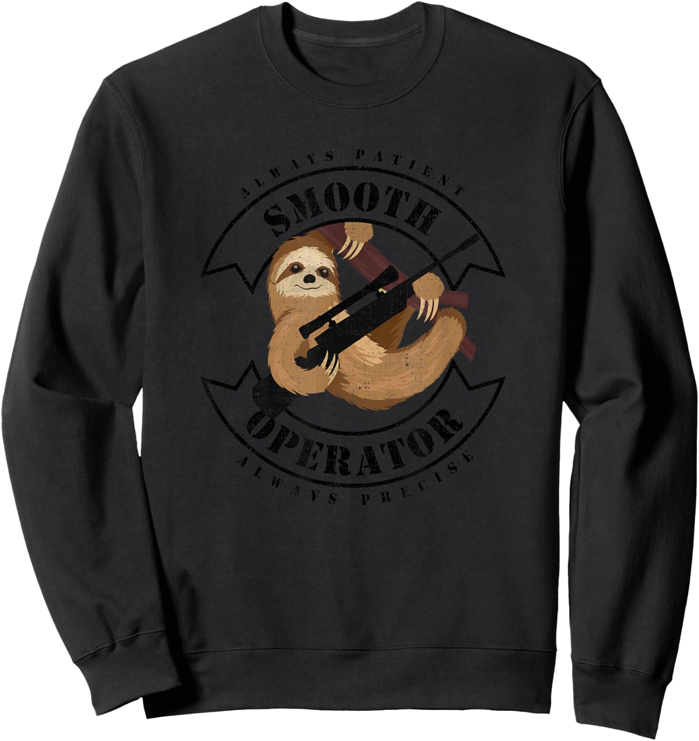 Tactical Sloth Sloth Sniper Smooth Operator - Green, , Short Sleeve, -Adults, Military-Themed Sloth Sniper , Small Sweatshirt - Sweatshirt | Black