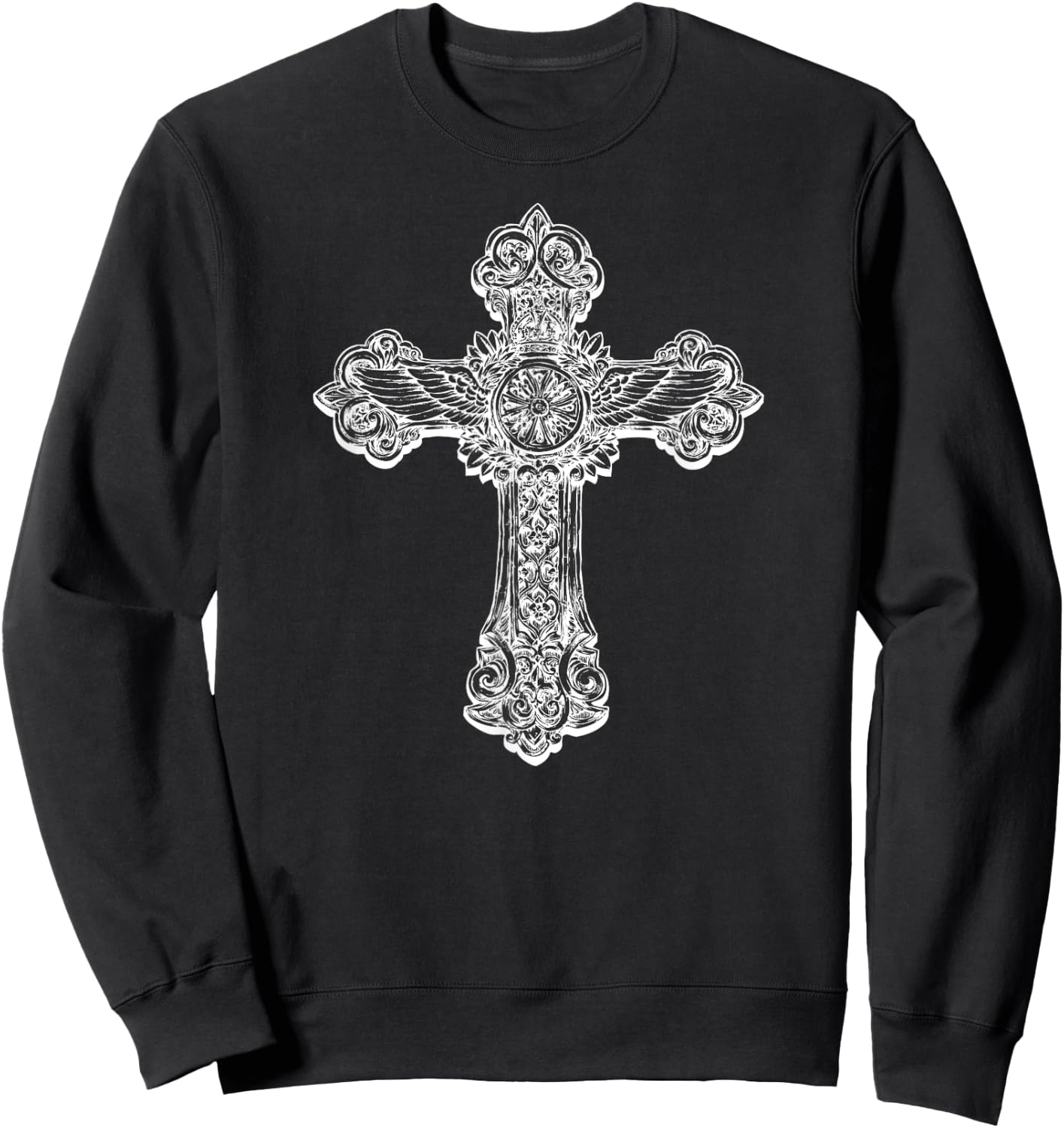 Beautiful Detailed Cross Cool Christian Religious Sweatshirt - Sweatshirt | Black
