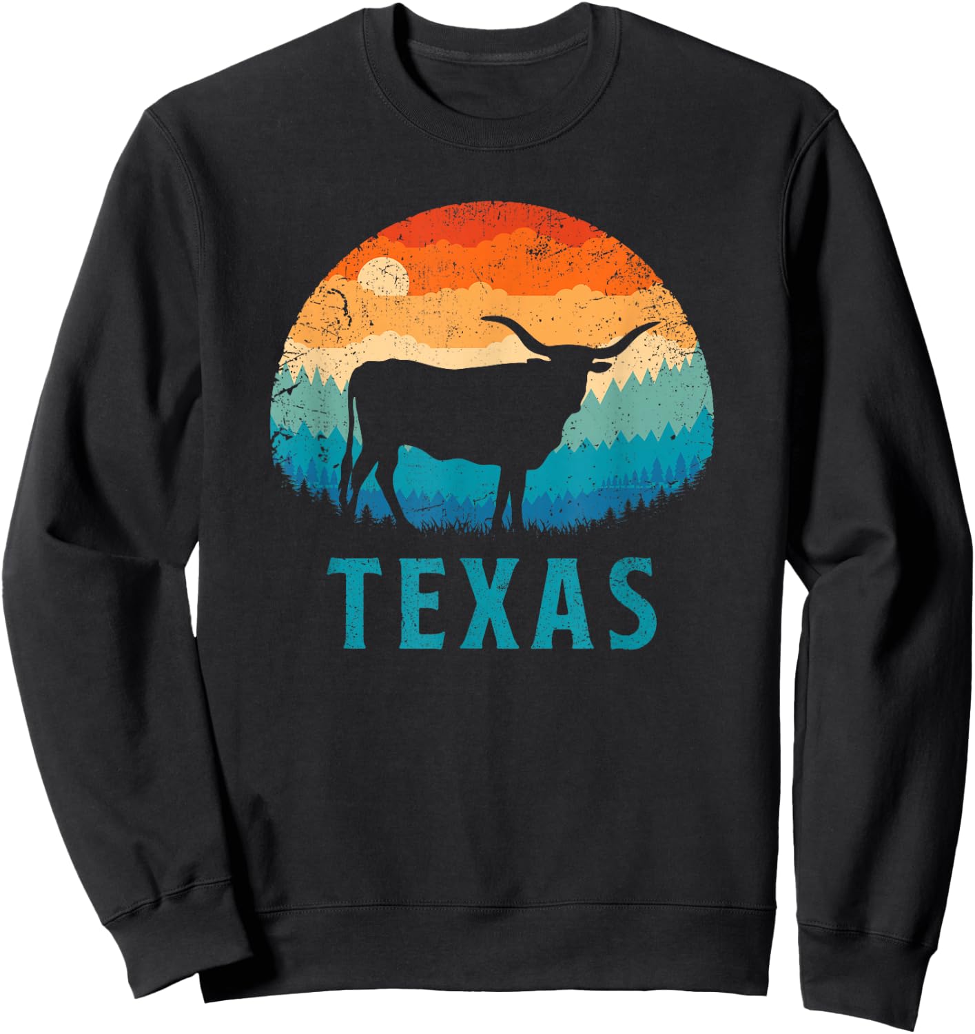 Texas Longhorn Cow Vintage Texan Cattle Herd Retro Lone Star Sweatshirt - Sweatshirt | Black