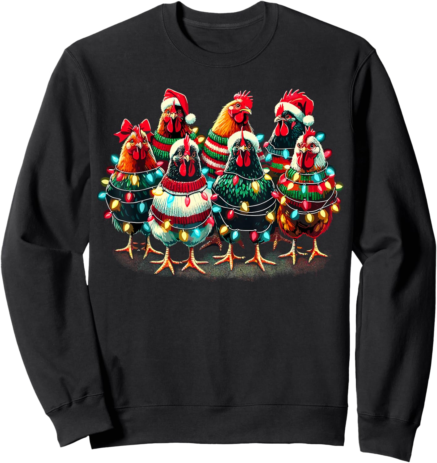 Chicken Christmas Lights Farm Animal Cute Xmas Sweatshirt - Sweatshirt | Black