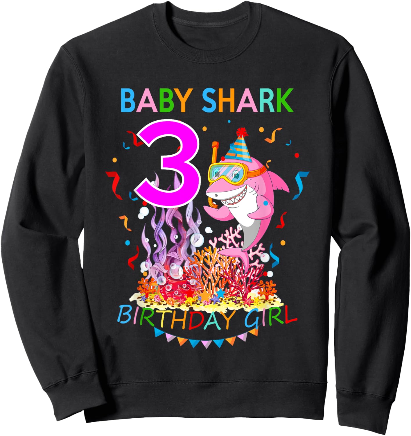Baby 3 Year Old Shark Birthday Girl Gift Sweatshirt - Sweatshirt | Black