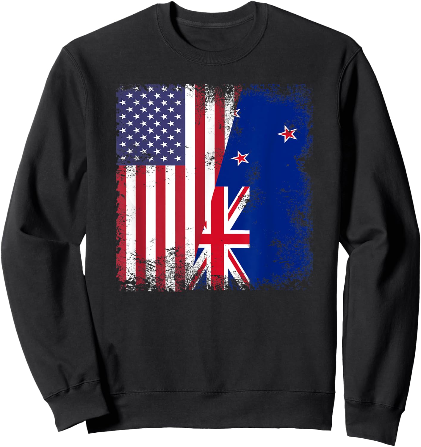 Half Kiwi Flag | Vintage New Zealand USA Gift Sweatshirt - Sweatshirt | Black